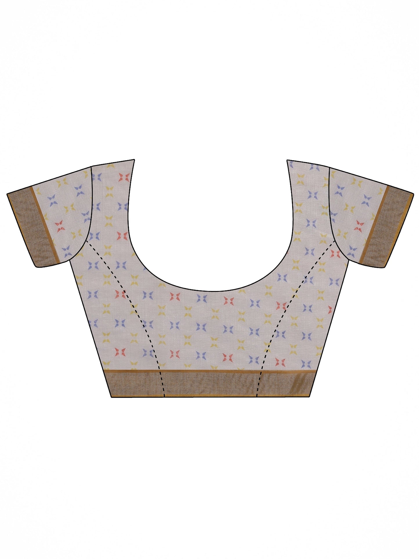 White Printed Cotton Blend Saree With Unstitched Blouse Piece