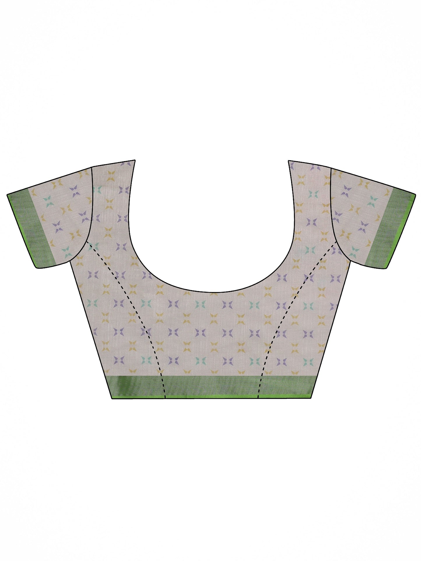 White Printed Cotton Blend Saree With Unstitched Blouse Piece