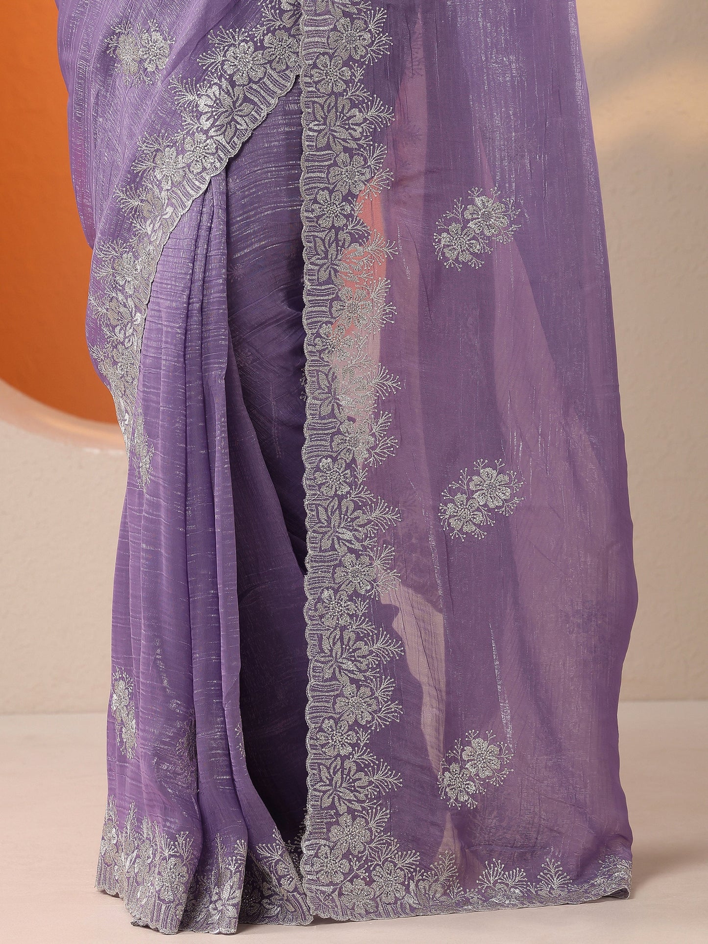 Lavender Embroidered Organza Saree With Unstitched Blouse Piece