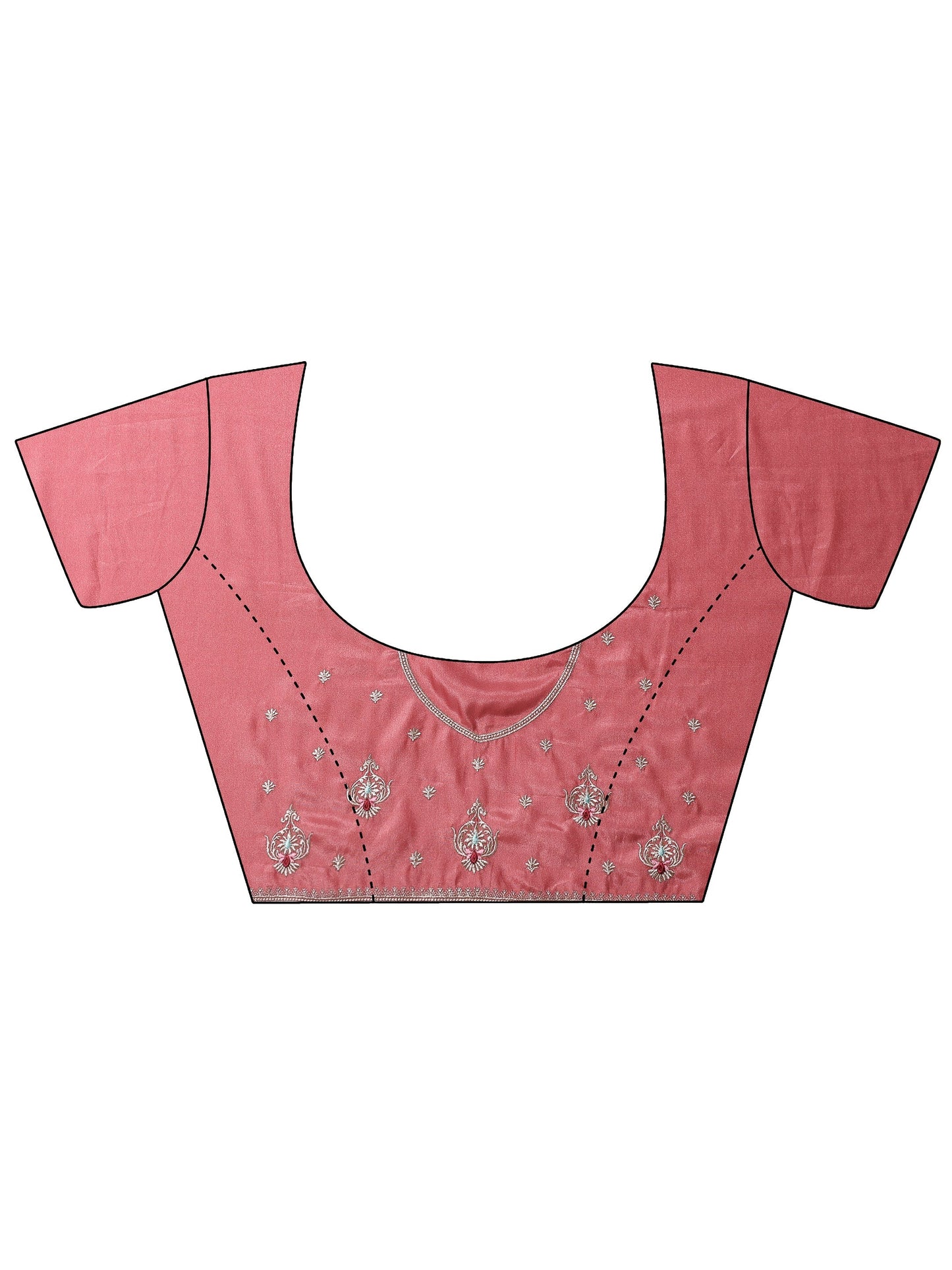 Pink Embroidered Chinon Saree With Unstitched Blouse Piece