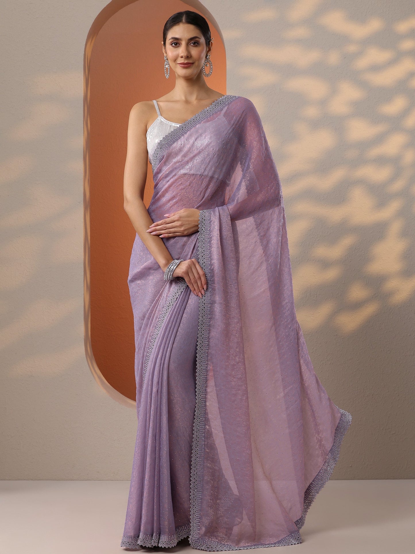 Lavender Embroidered Organza Saree With Unstitched Blouse Piece