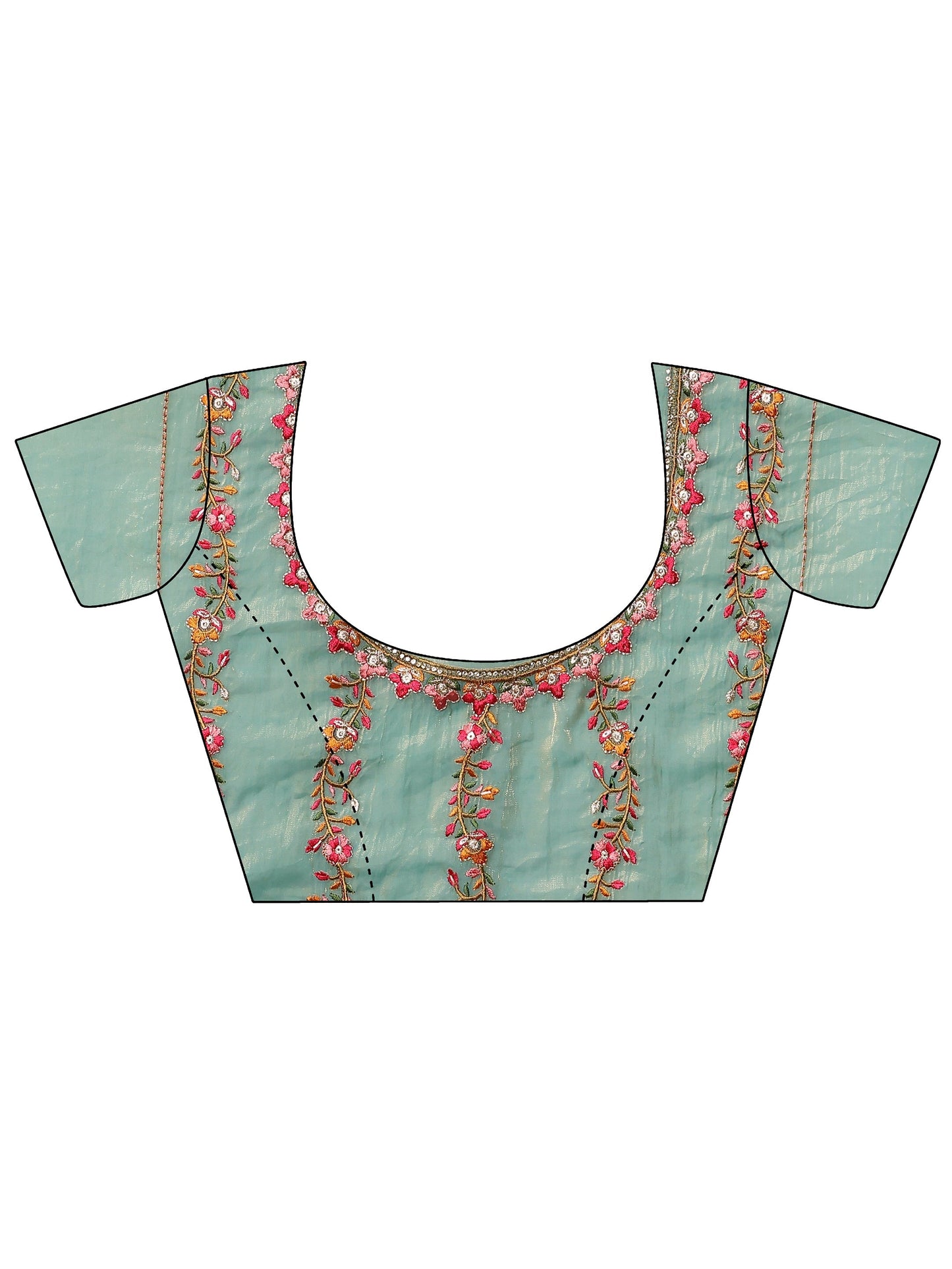 Green Embroidered Organza Saree With Unstitched Blouse Piece