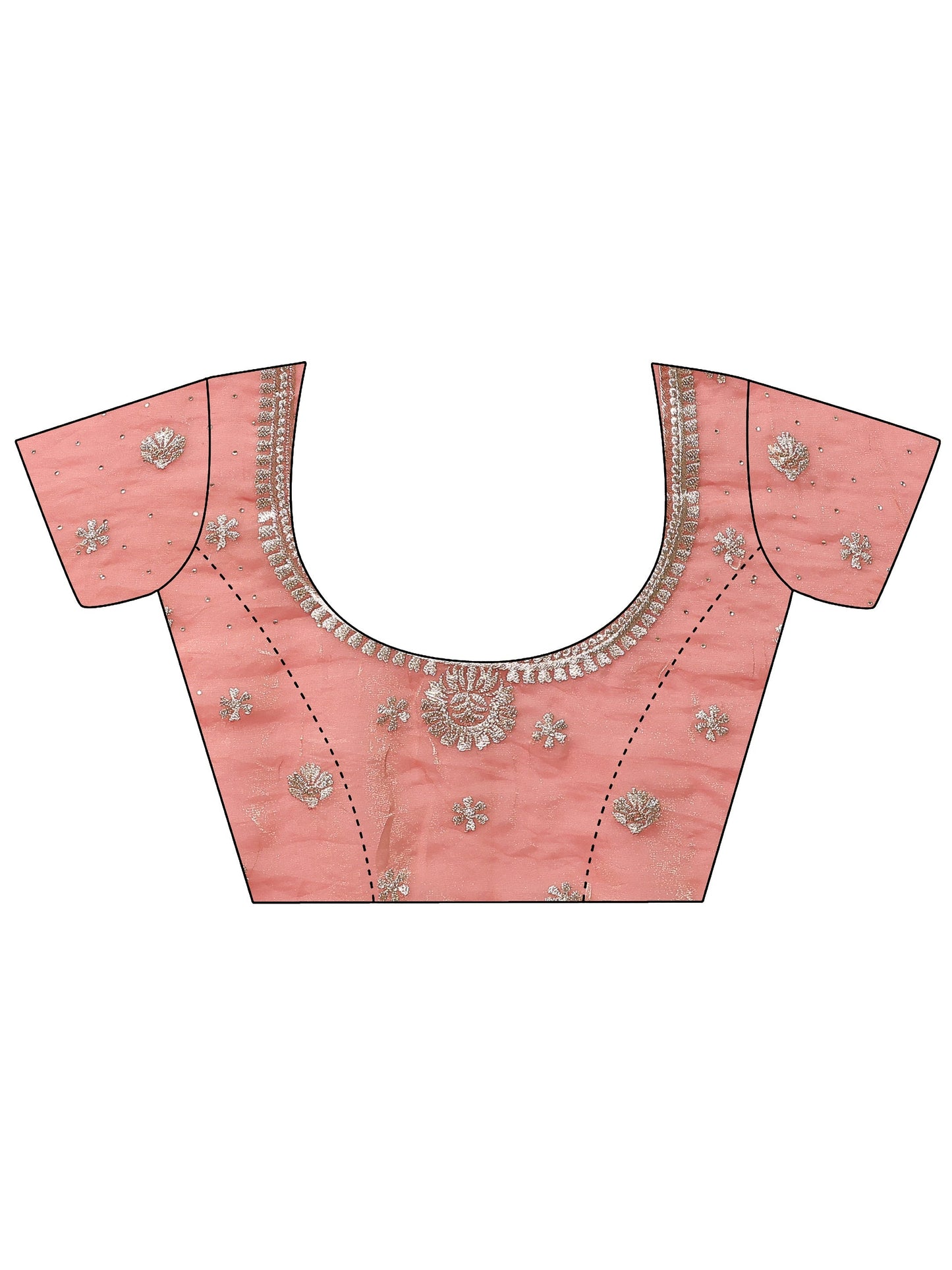 Peach Embellished Banarasi Organza Saree With Unstitched Blouse Piece