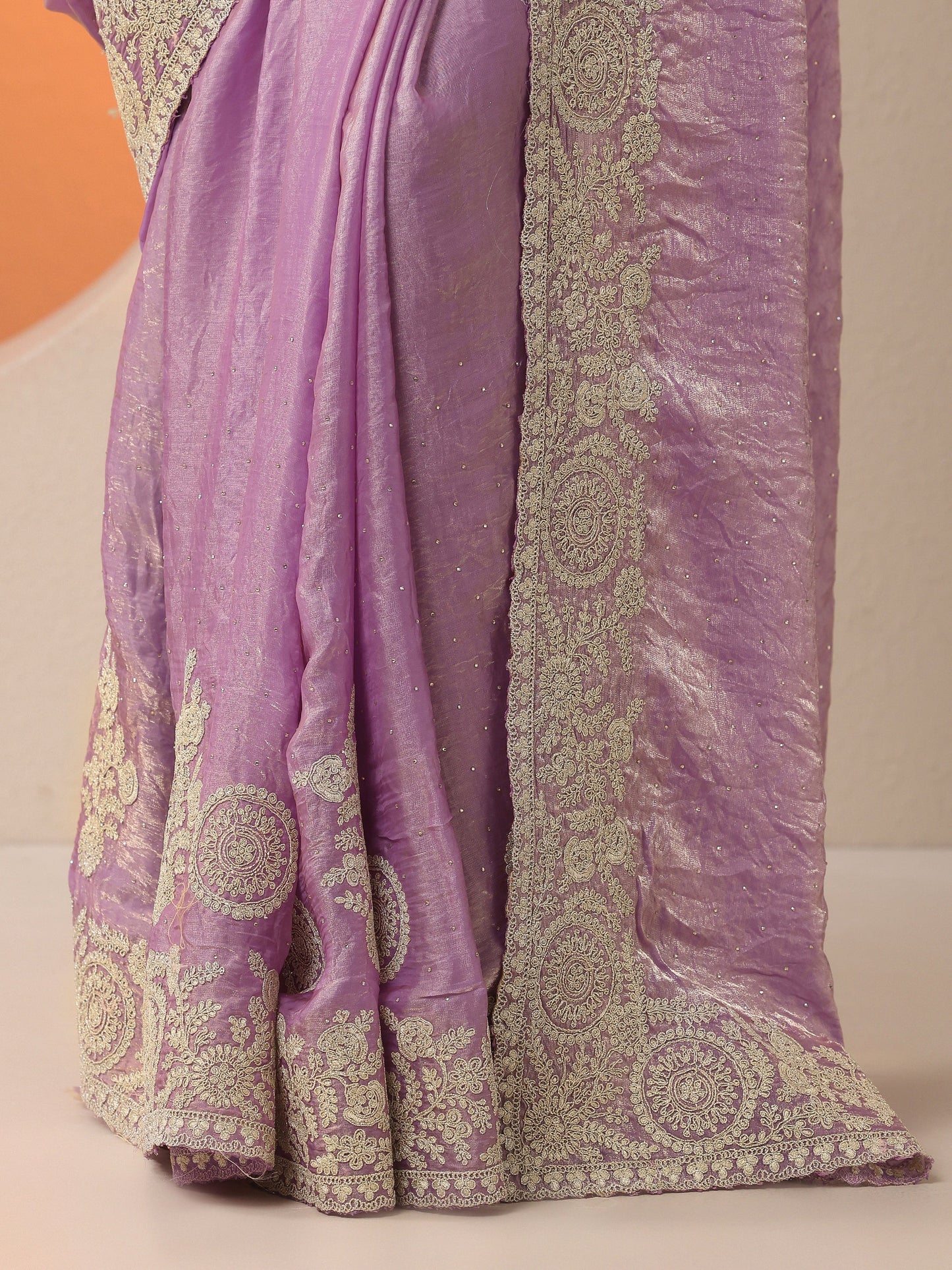 Purple Embellished Organza Saree With Unstitched Blouse Piece