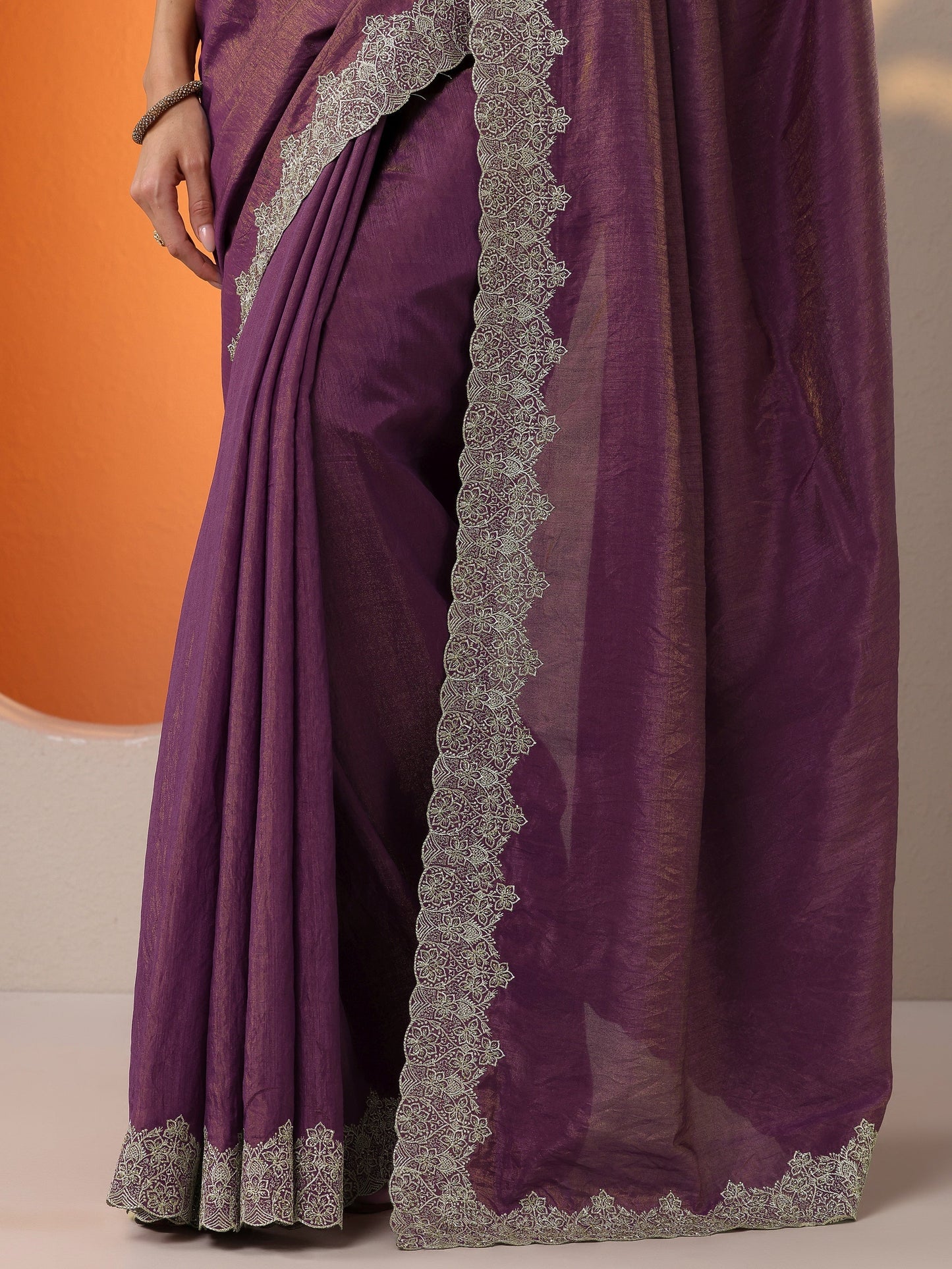 Burgundy Solid Organza Saree With Unstitched Blouse Piece
