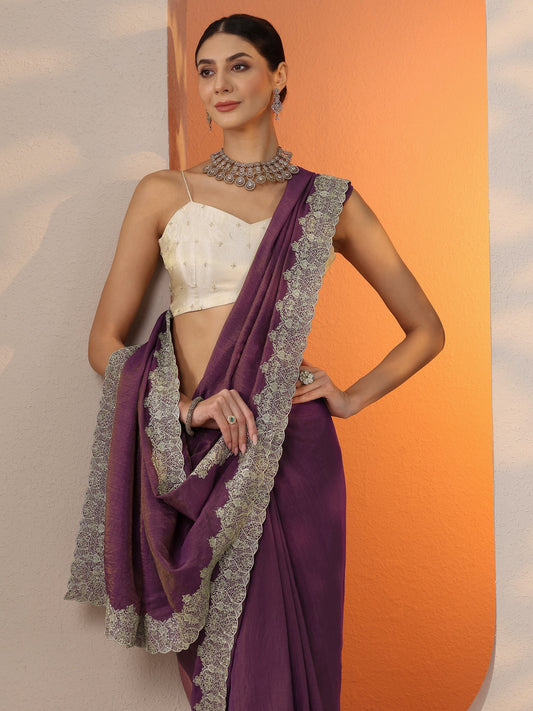 Burgundy Solid Organza Saree With Unstitched Blouse Piece
