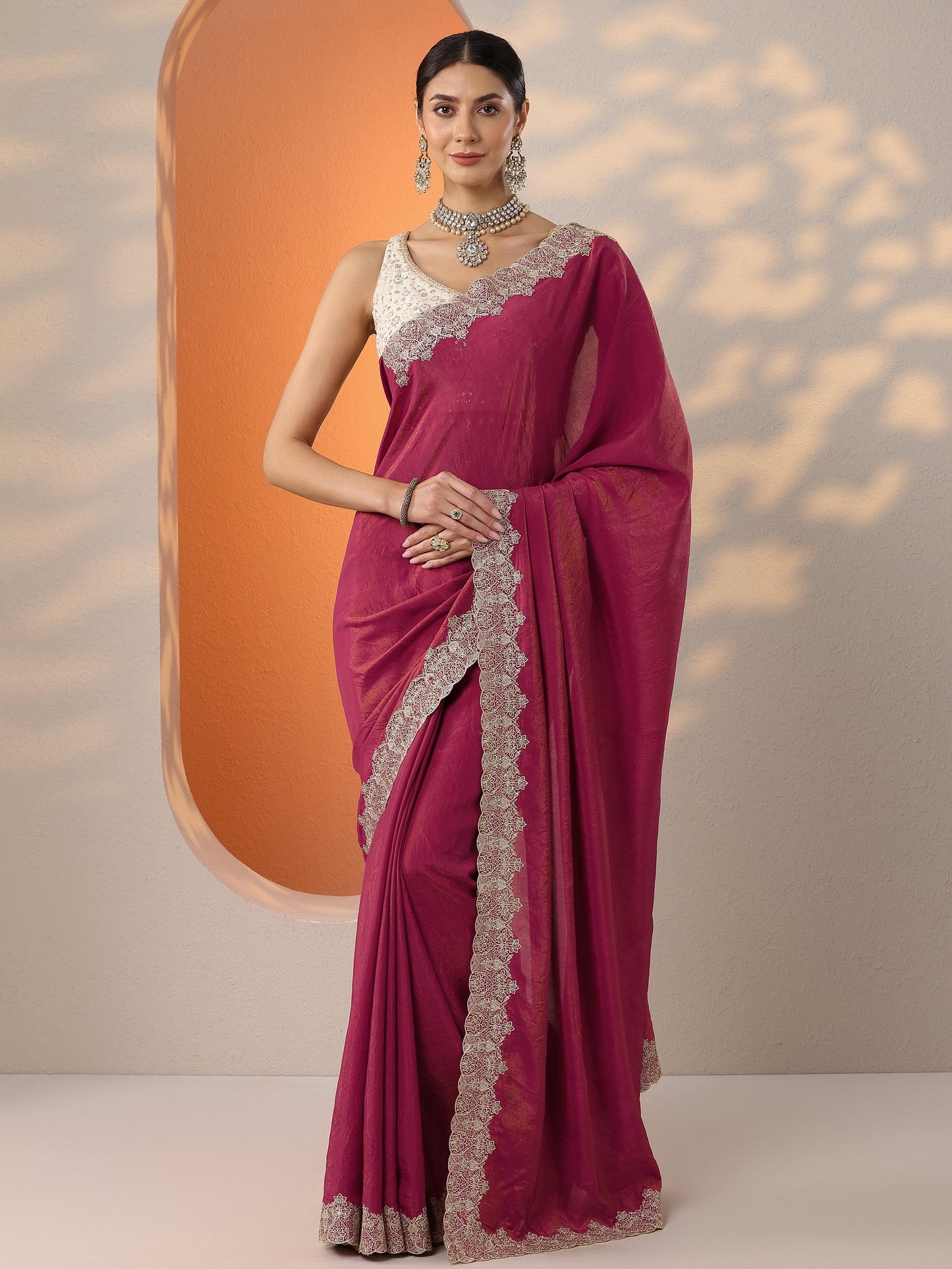 Pink Solid Organza Saree With Unstitched Blouse Piece