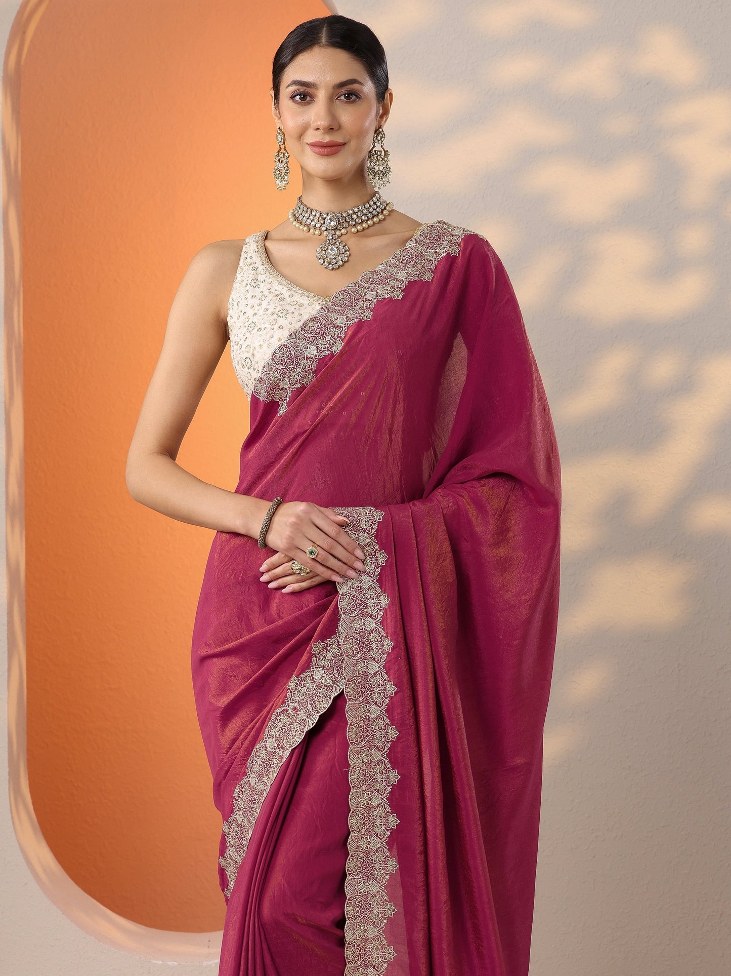 Pink Solid Organza Saree With Unstitched Blouse Piece