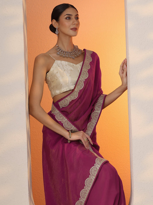 Pink Solid Organza Saree With Unstitched Blouse Piece