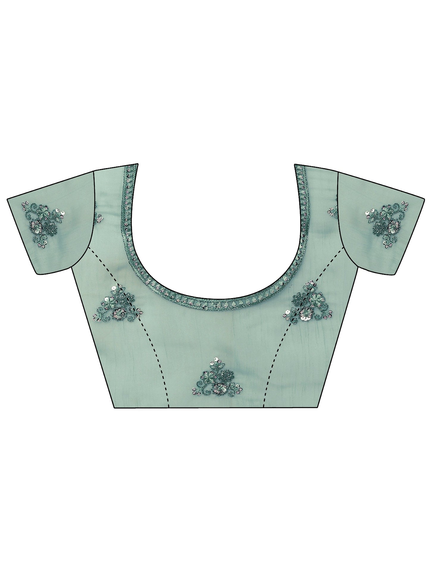 Blue Embroidered Chinon Saree With Unstitched Blouse Piece