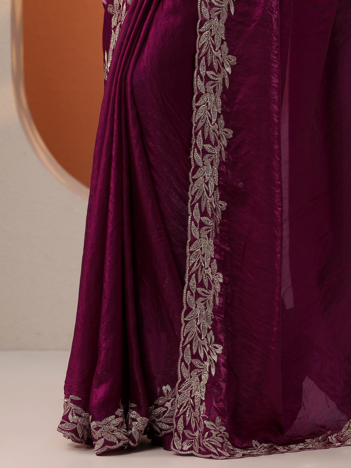 Maroon Embroidered Organza Saree With Unstitched Blouse Piece