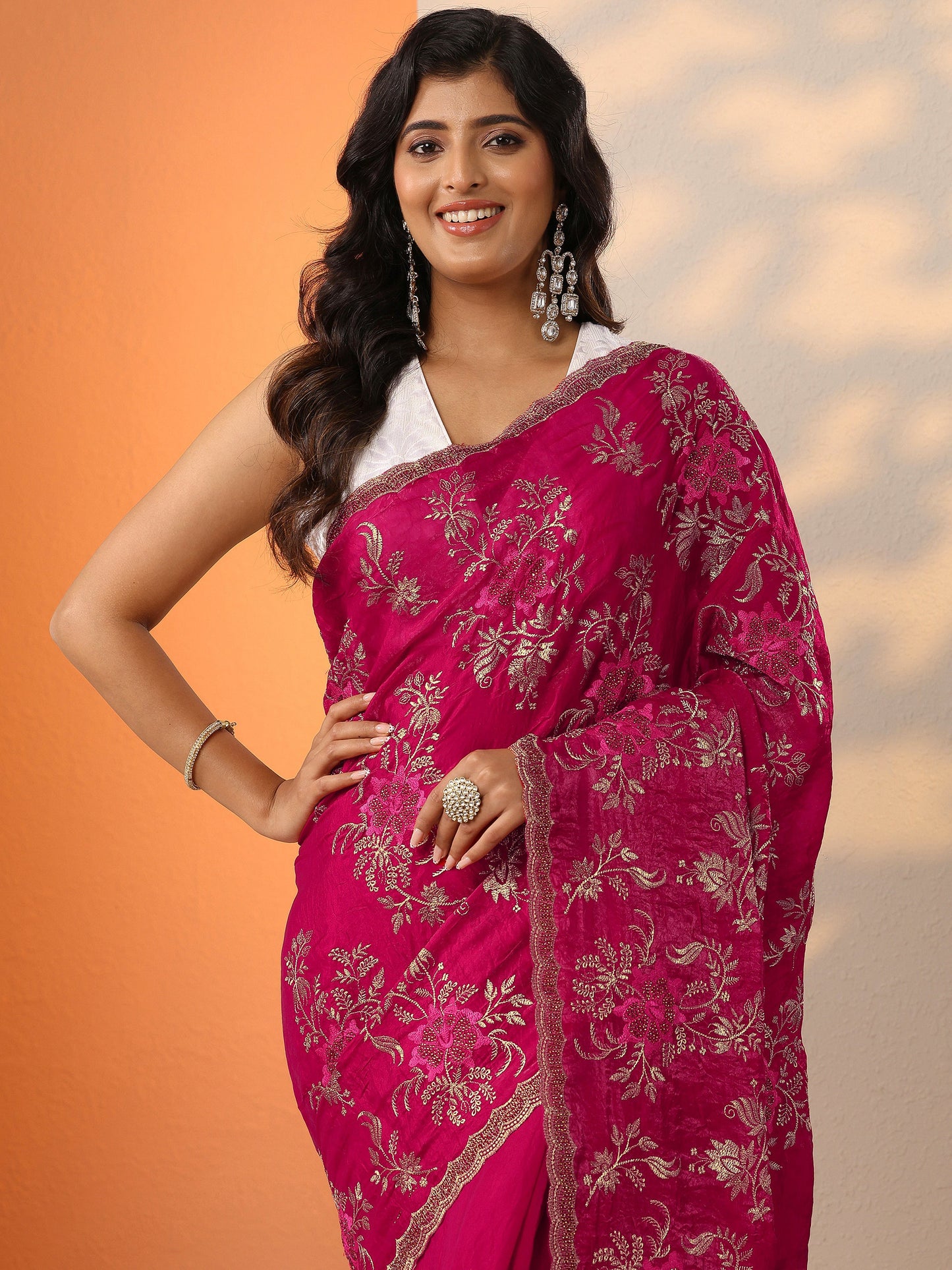 Pink Embroidered Organza Saree With Unstitched Blouse Piece