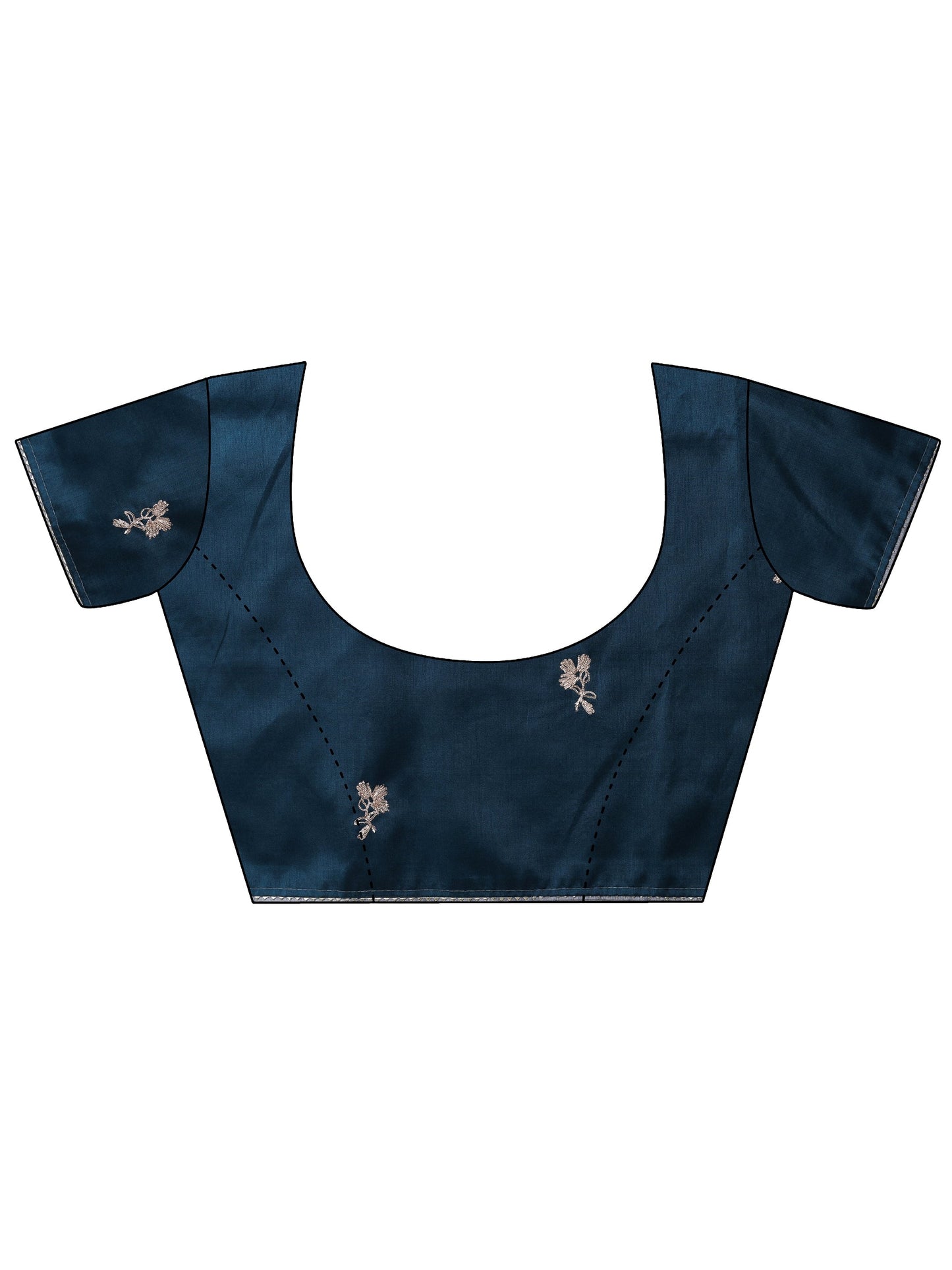 Blue Embroidered Satin Saree With Unstitched Blouse Piece