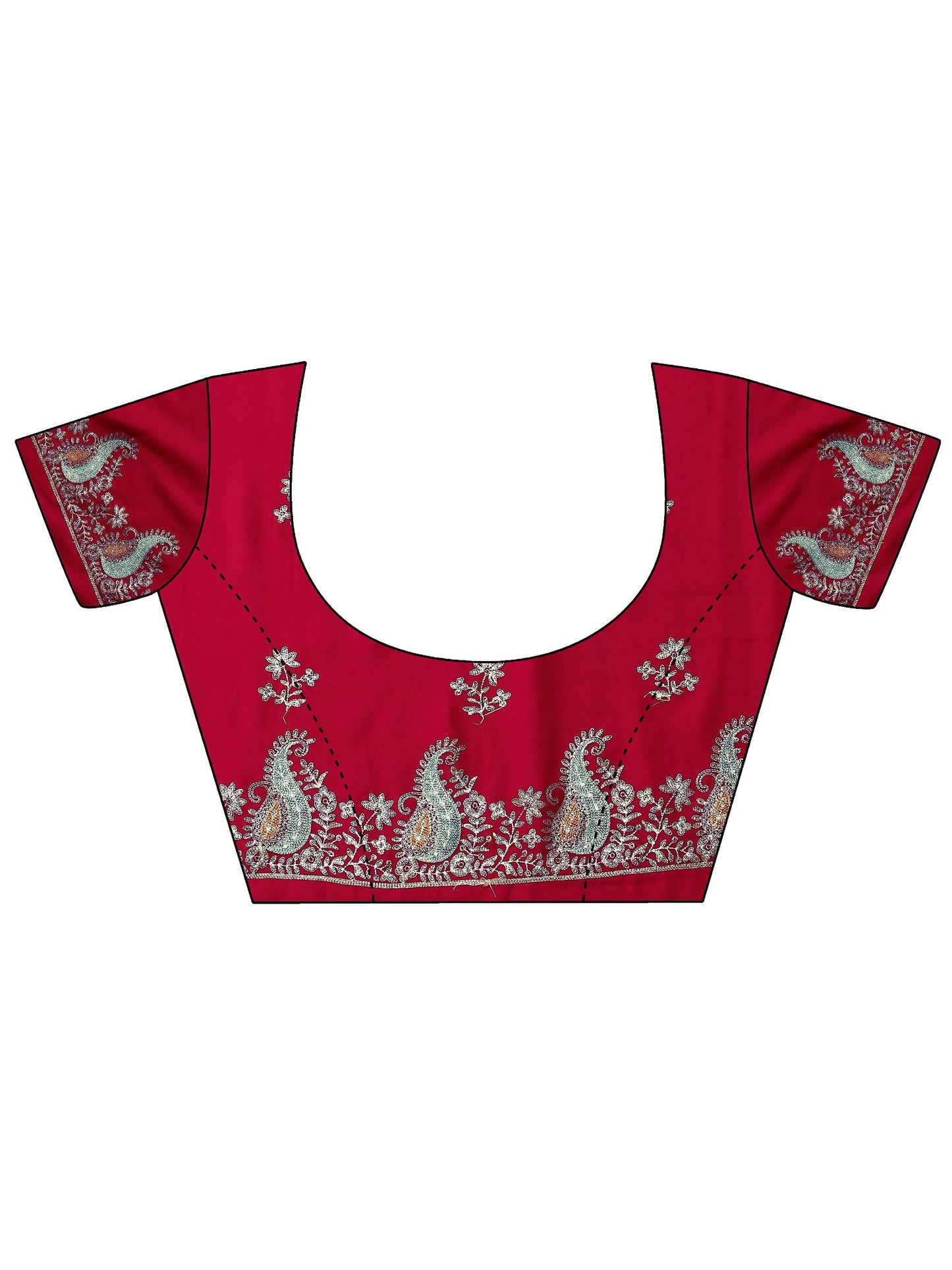 Red Embroidered Satin Saree With Unstitched Blouse Piece