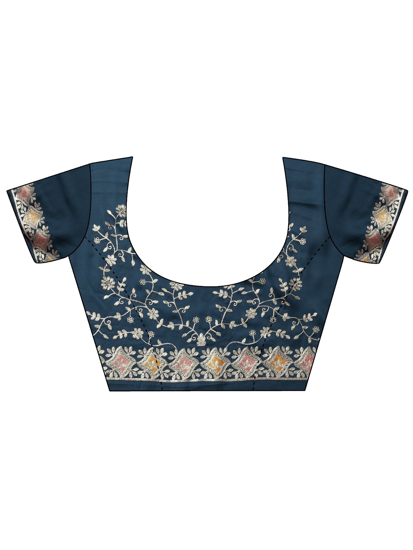 Blue Embroidered Satin Saree With Unstitched Blouse Piece