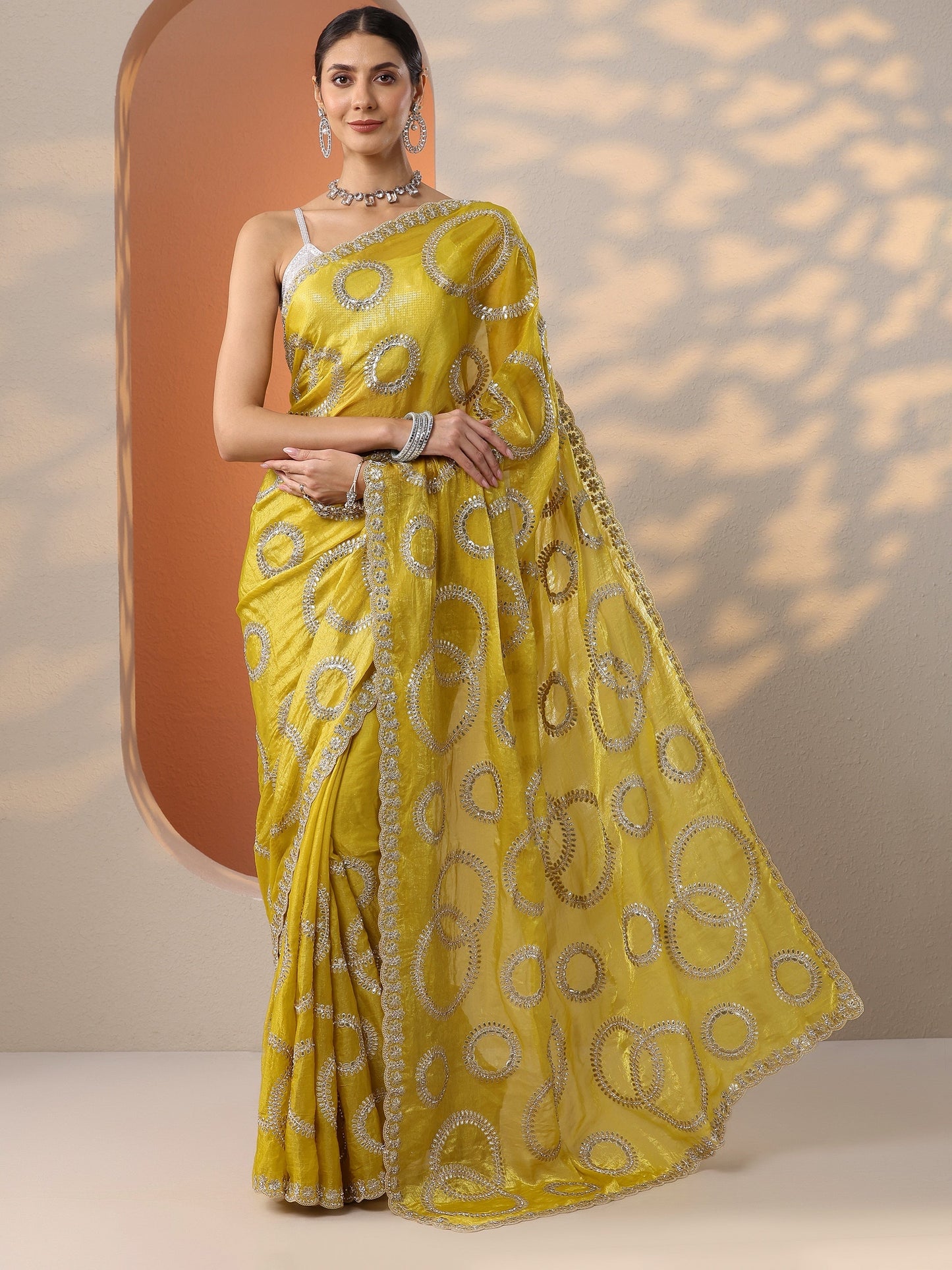 Yellow Embroidered Organza Saree With Unstitched Blouse Piece