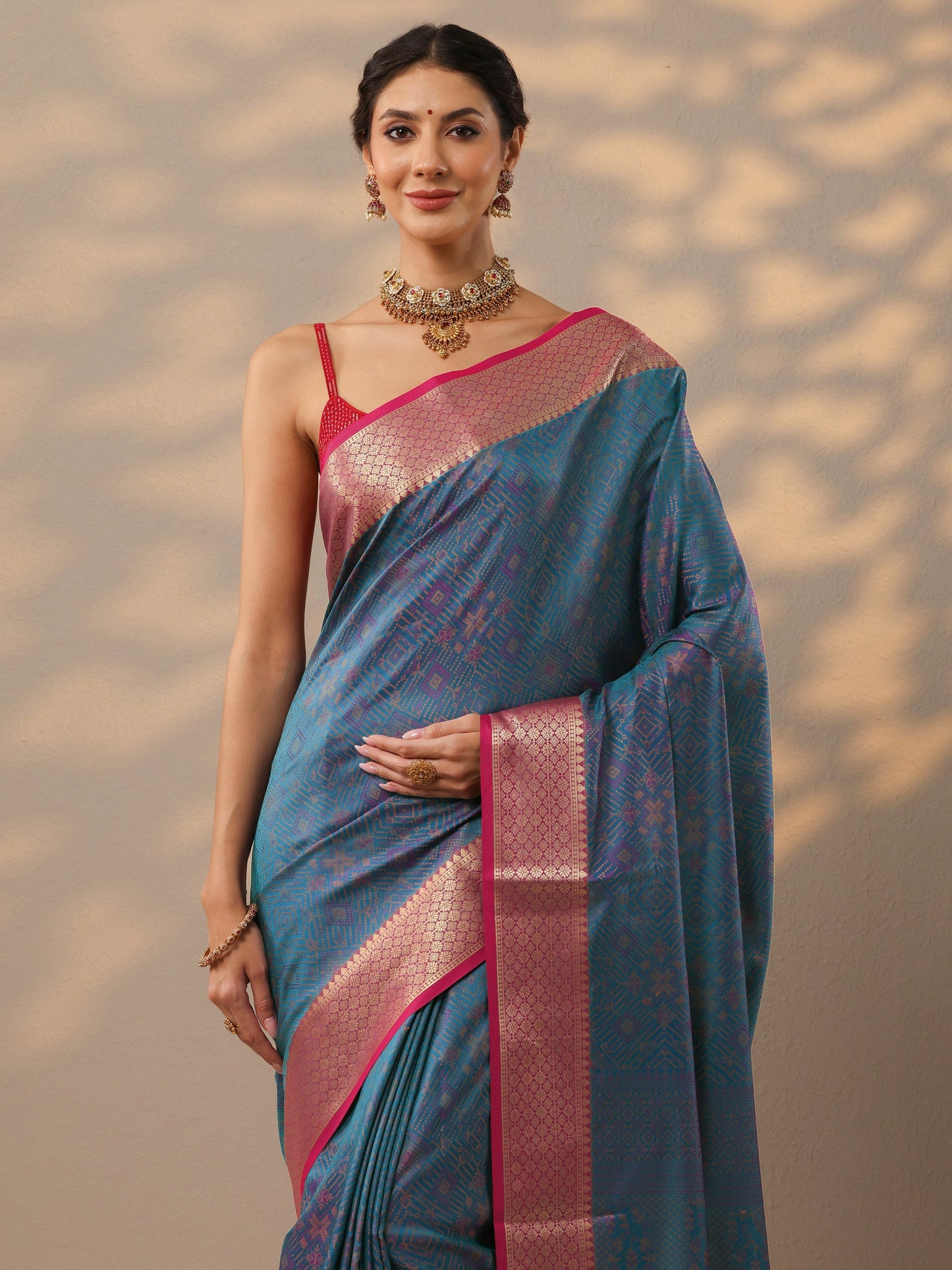 Blue Woven Design Banarasi Silk Blend Saree With Unstitched Blouse Piece