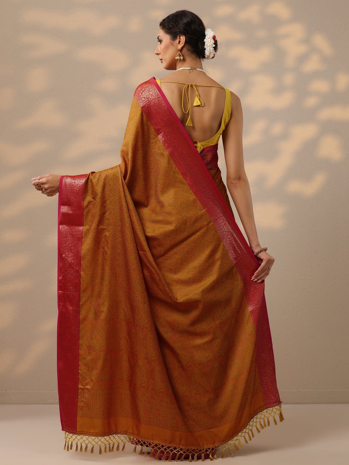Mustard Woven Design Banarasi Silk Blend Saree With Unstitched Blouse Piece