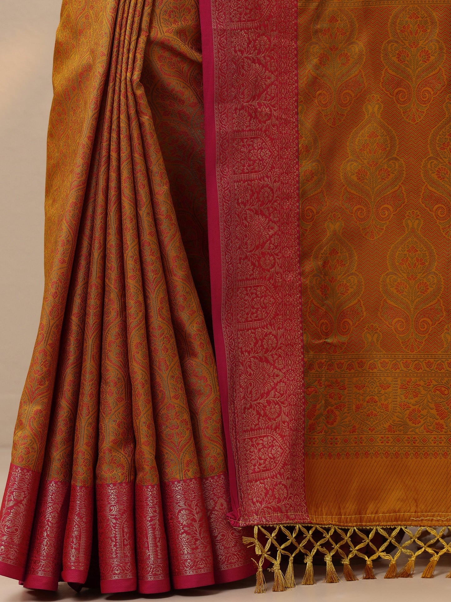 Mustard Woven Design Banarasi Silk Blend Saree With Unstitched Blouse Piece
