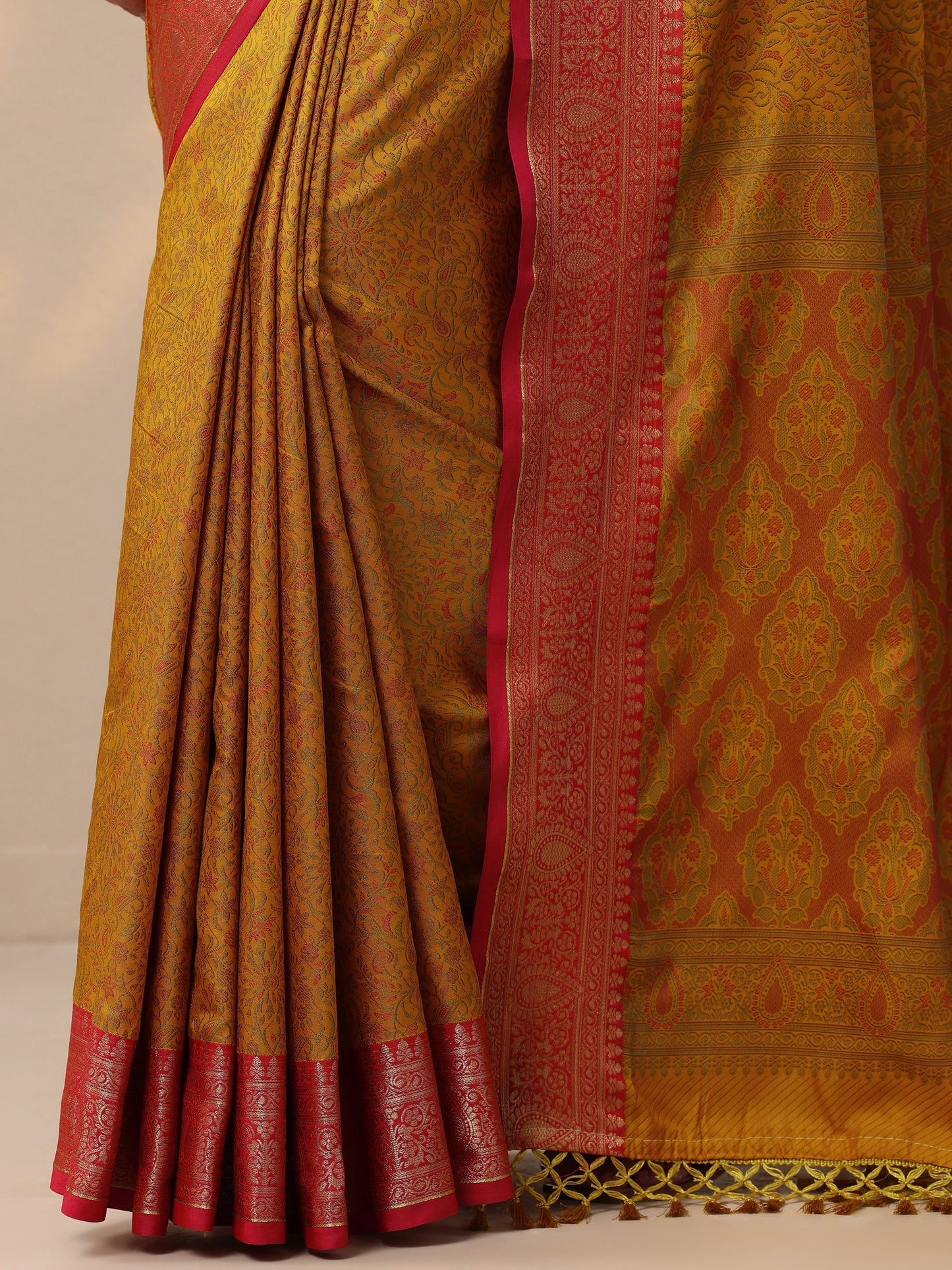Mustard Woven Design Banarasi Silk Blend Saree With Unstitched Blouse Piece