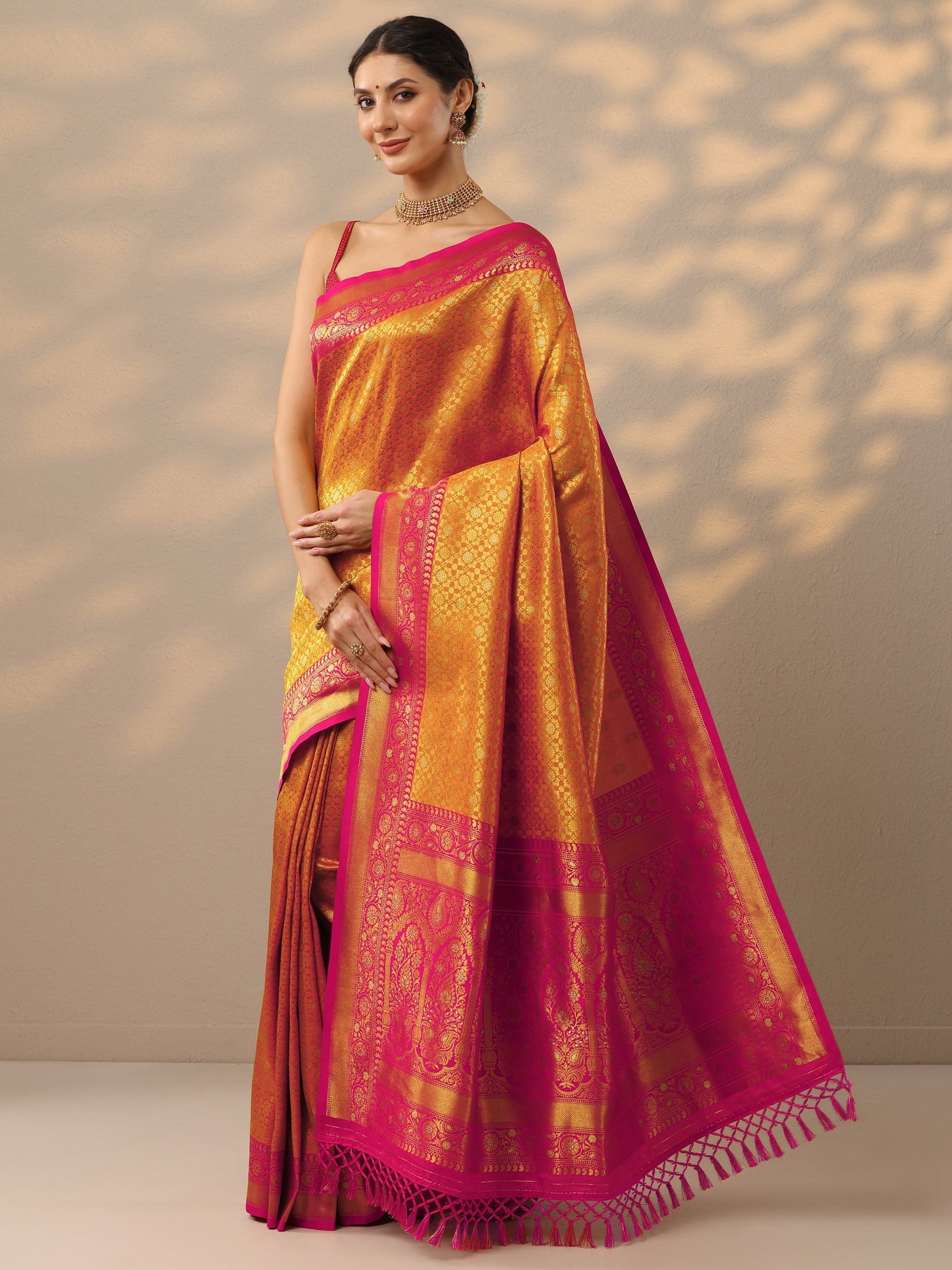 Mustard Woven Design Banarasi Silk Blend Saree With Unstitched Blouse Piece