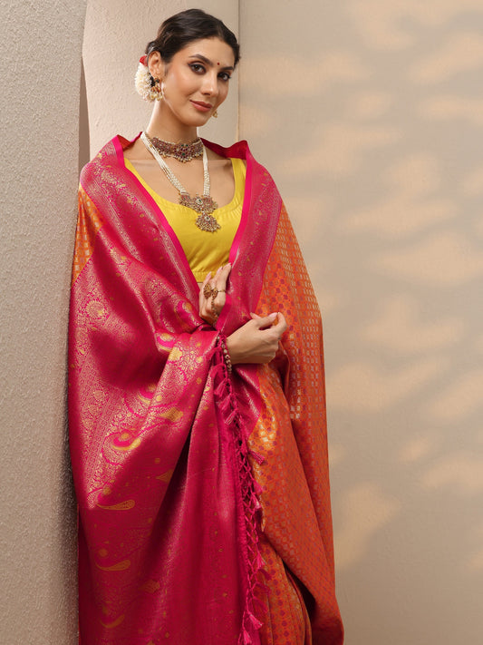 Mustard Woven Design Banarasi Silk Blend Saree With Unstitched Blouse Piece