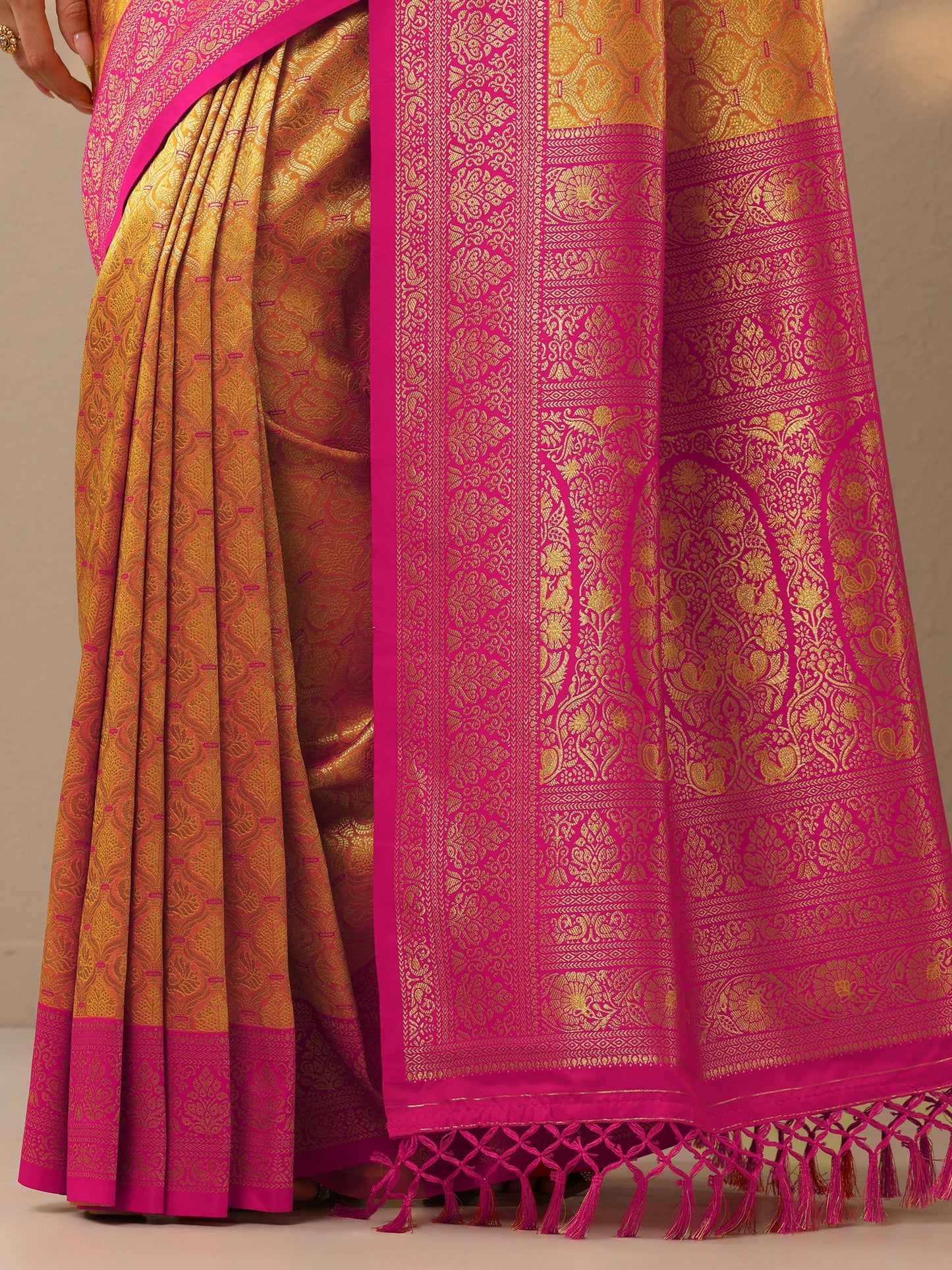 Mustard Woven Design Banarasi Silk Blend Saree With Unstitched Blouse Piece