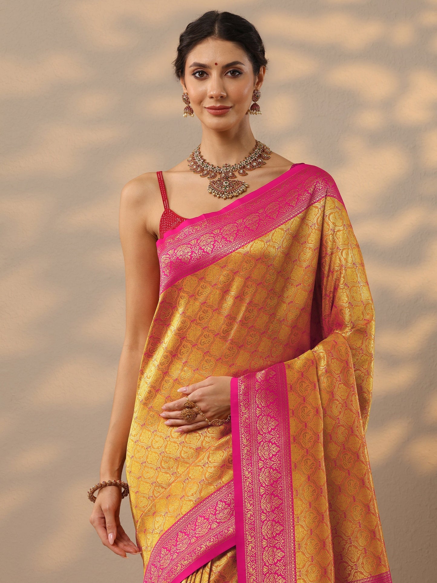 Mustard Woven Design Banarasi Silk Blend Saree With Unstitched Blouse Piece