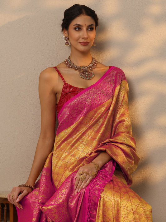 Mustard Woven Design Banarasi Silk Blend Saree With Unstitched Blouse Piece