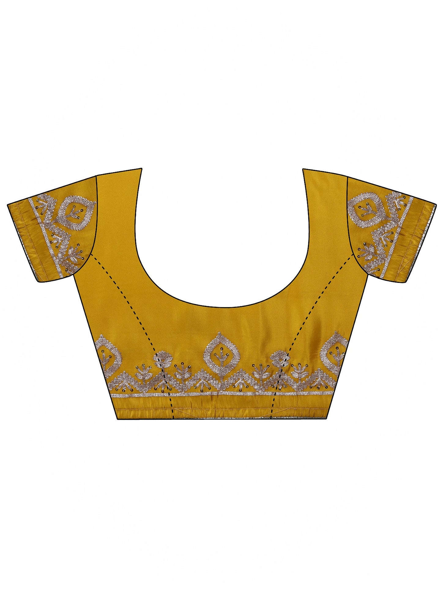 Mustard Embroidered Chinon Saree With Unstitched Blouse Piece
