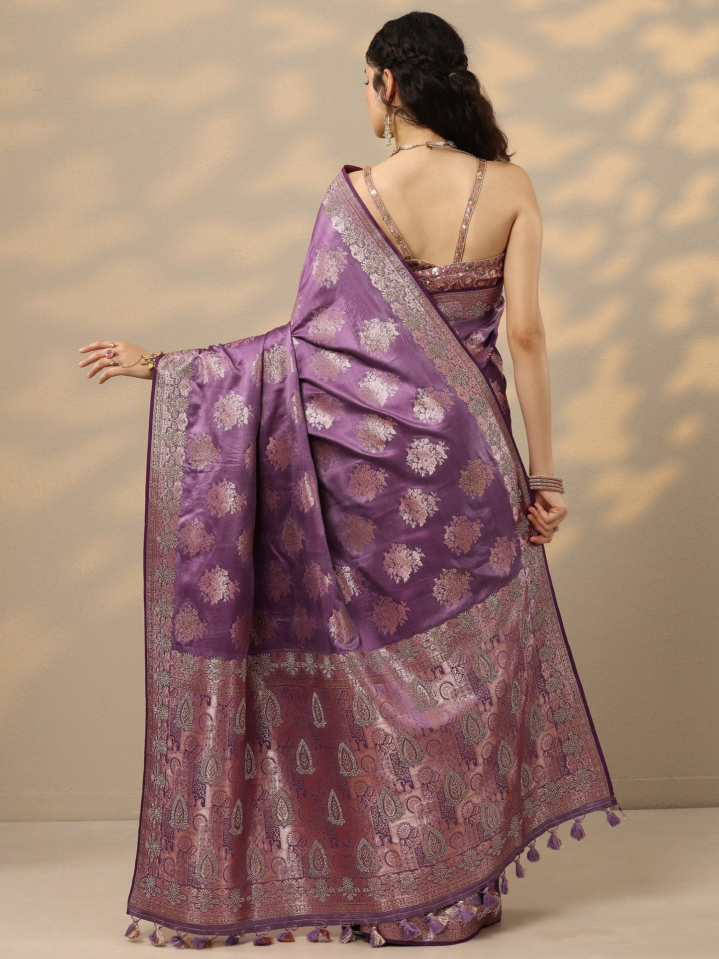 Purple Woven Design Banarasi Silk Blend Saree With Unstitched Blouse Piece