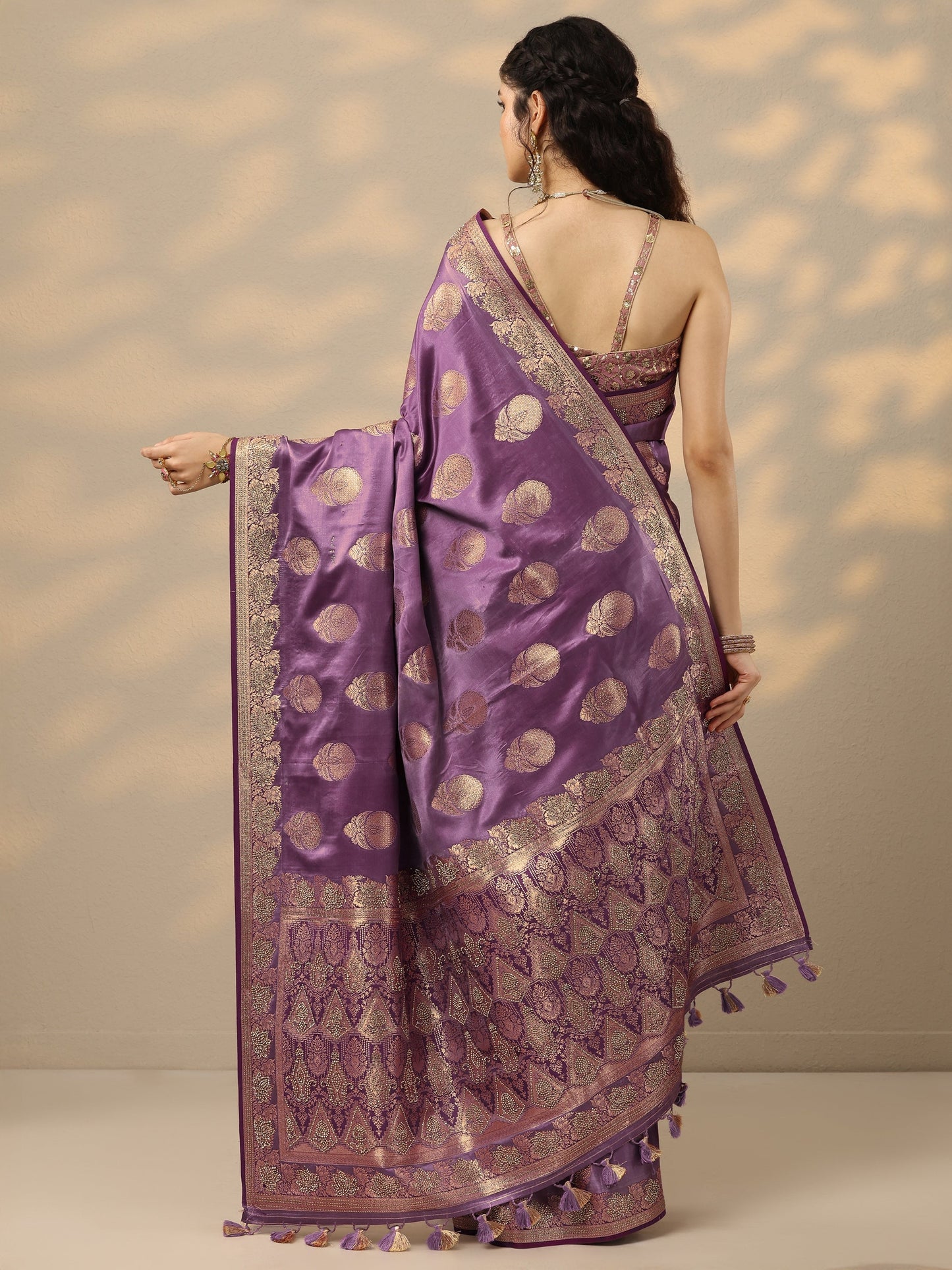 Purple Woven Design Banarasi Silk Blend Saree With Unstitched Blouse Piece