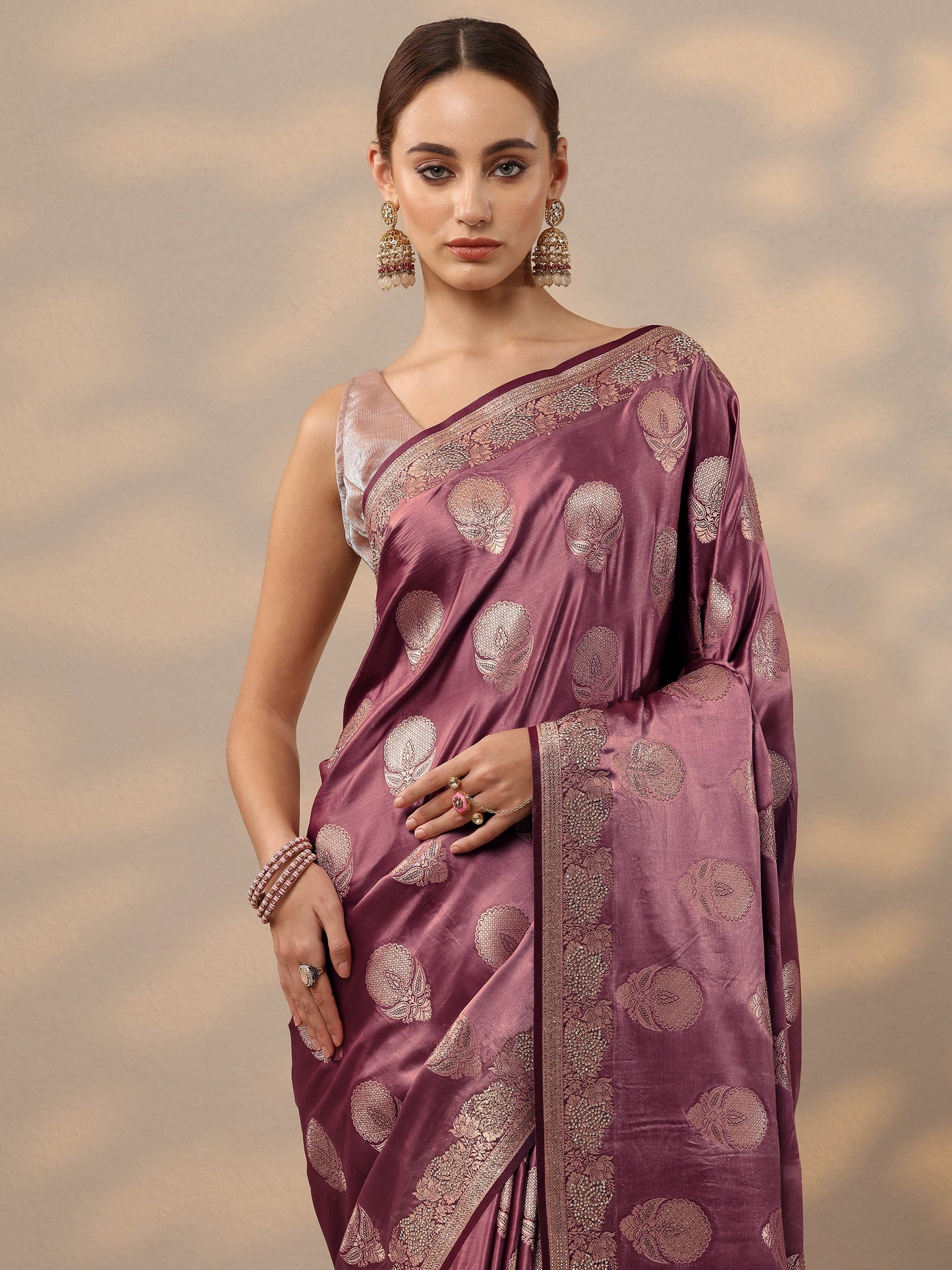 Pink Woven Design Banarasi Silk Blend Saree With Unstitched Blouse Piece
