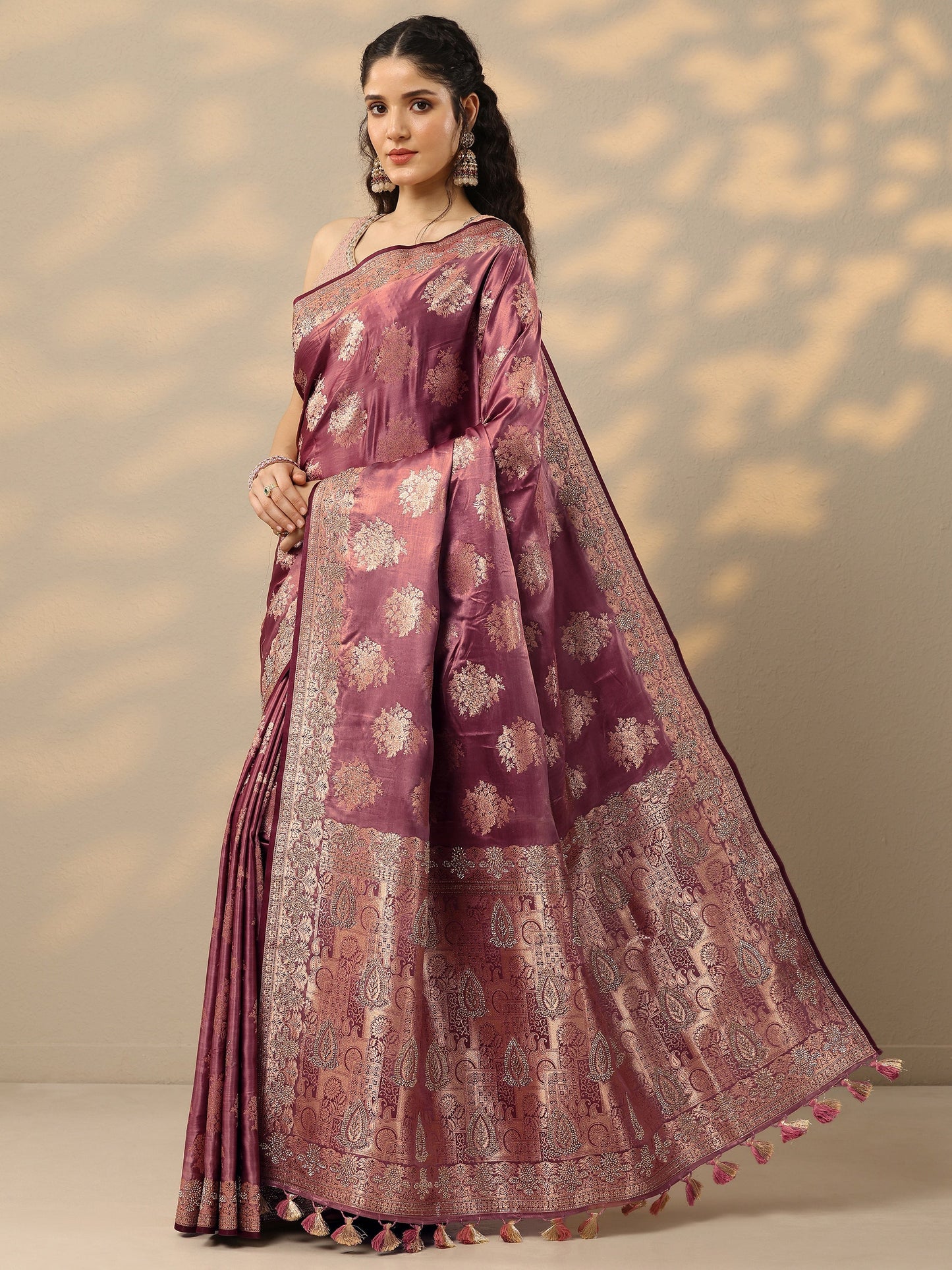 Pink Woven Design Banarasi Silk Blend Saree With Unstitched Blouse Piece
