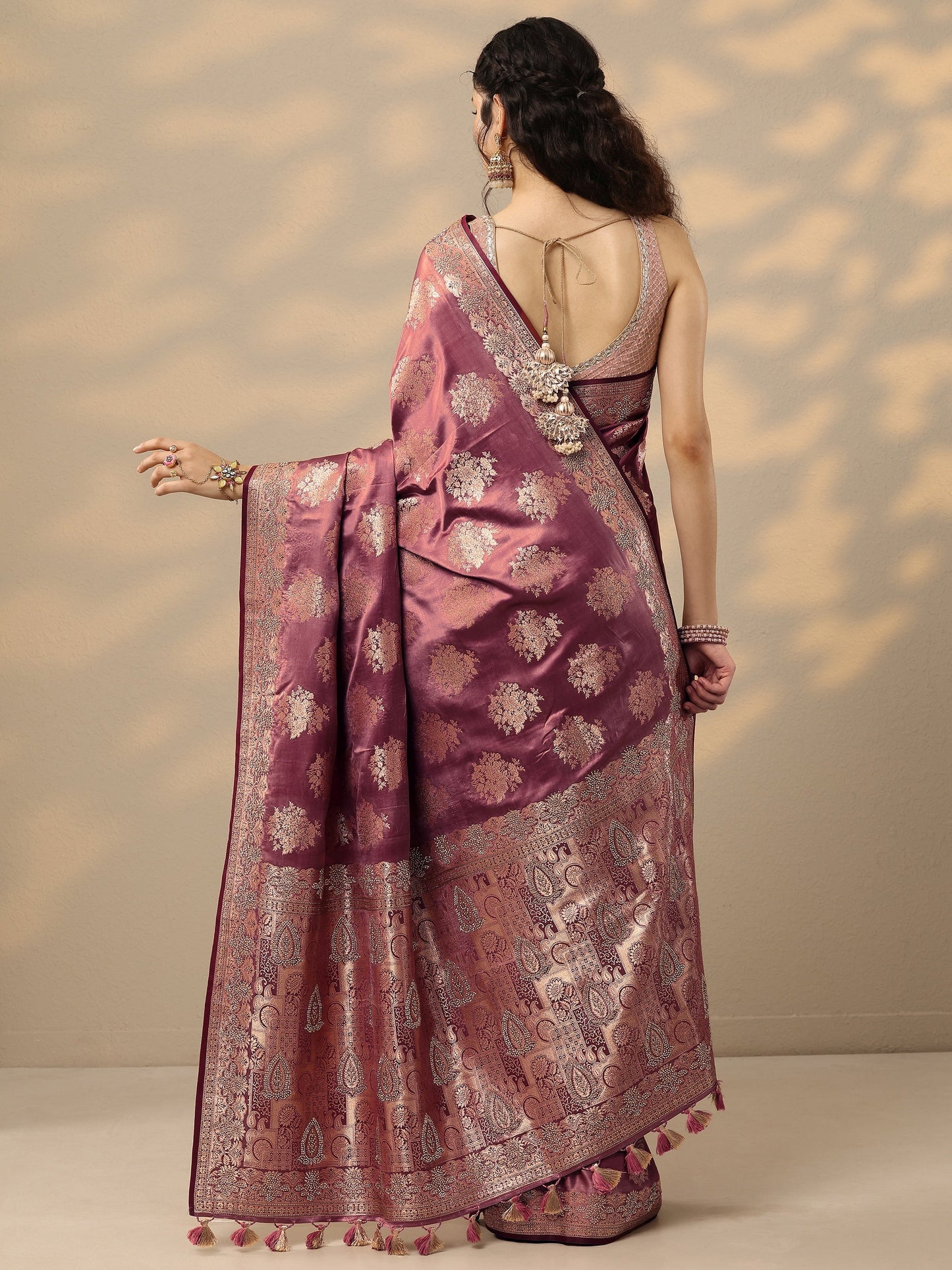 Pink Woven Design Banarasi Silk Blend Saree With Unstitched Blouse Piece