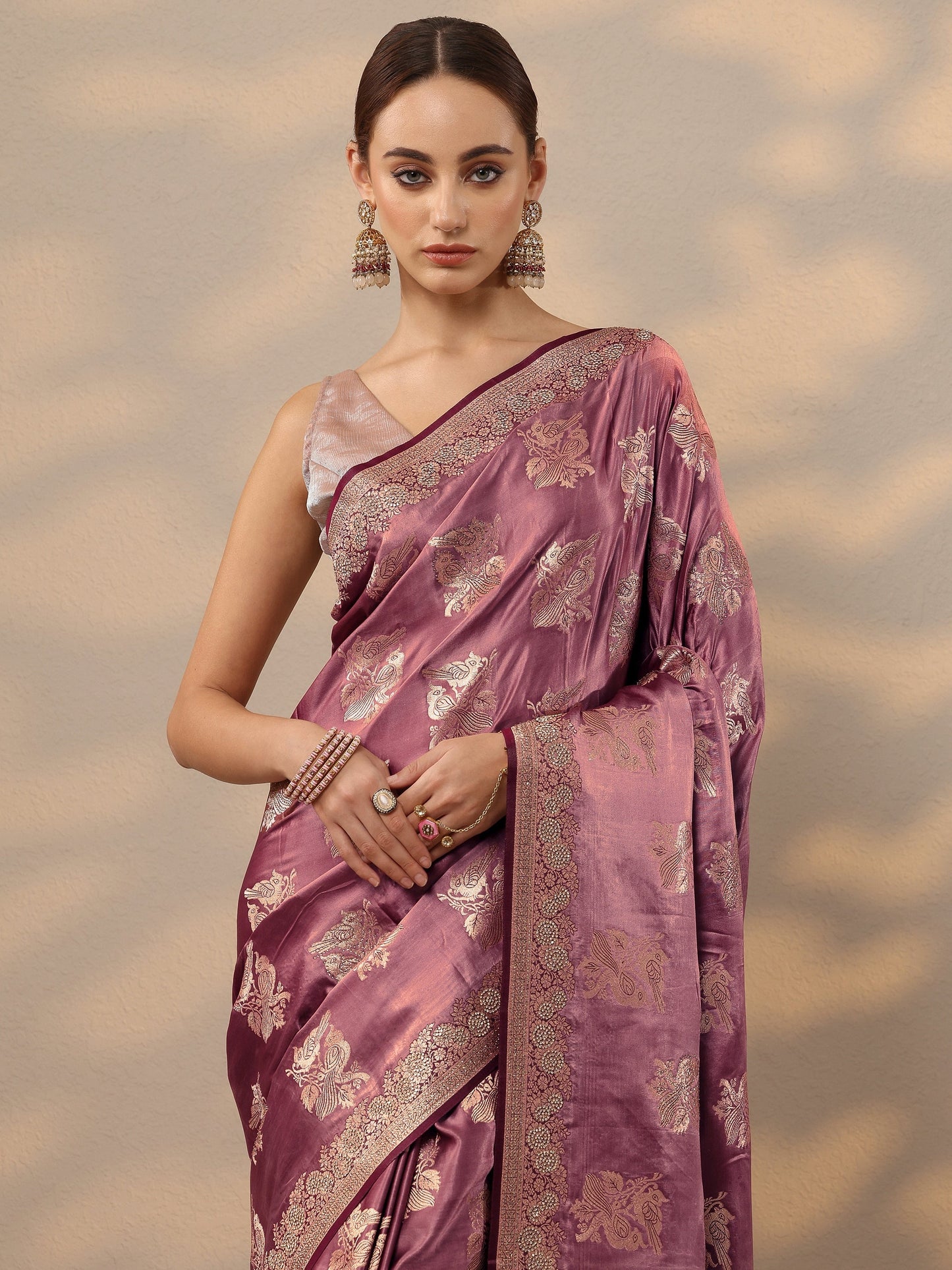 Pink Woven Design Banarasi Silk Blend Saree With Unstitched Blouse Piece