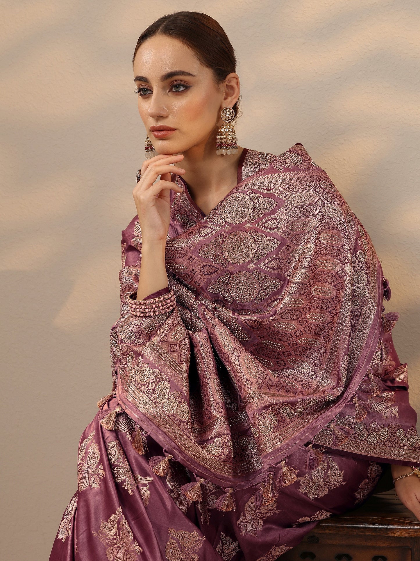 Pink Woven Design Banarasi Silk Blend Saree With Unstitched Blouse Piece