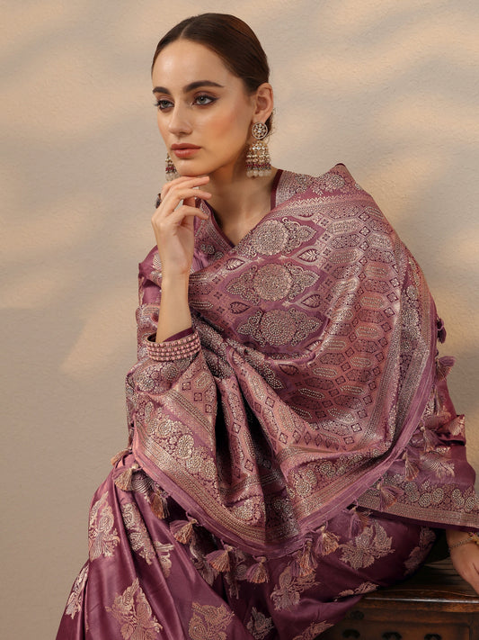 Pink Woven Design Banarasi Silk Blend Saree With Unstitched Blouse Piece