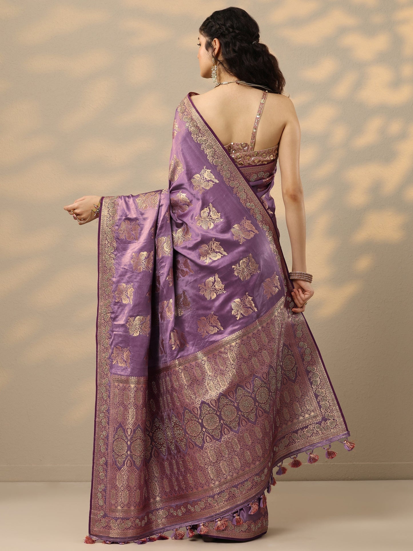 Purple Woven Design Banarasi Silk Blend Saree With Unstitched Blouse Piece