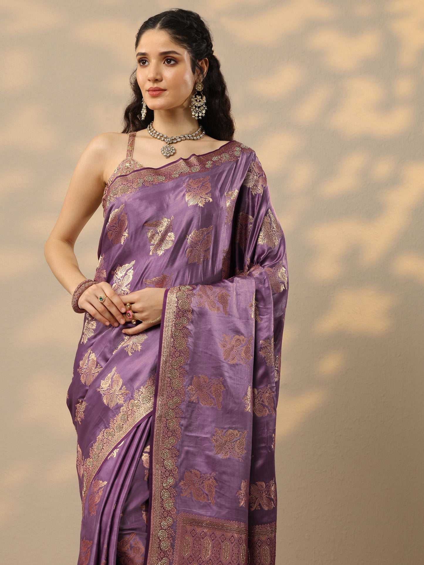 Purple Woven Design Banarasi Silk Blend Saree With Unstitched Blouse Piece