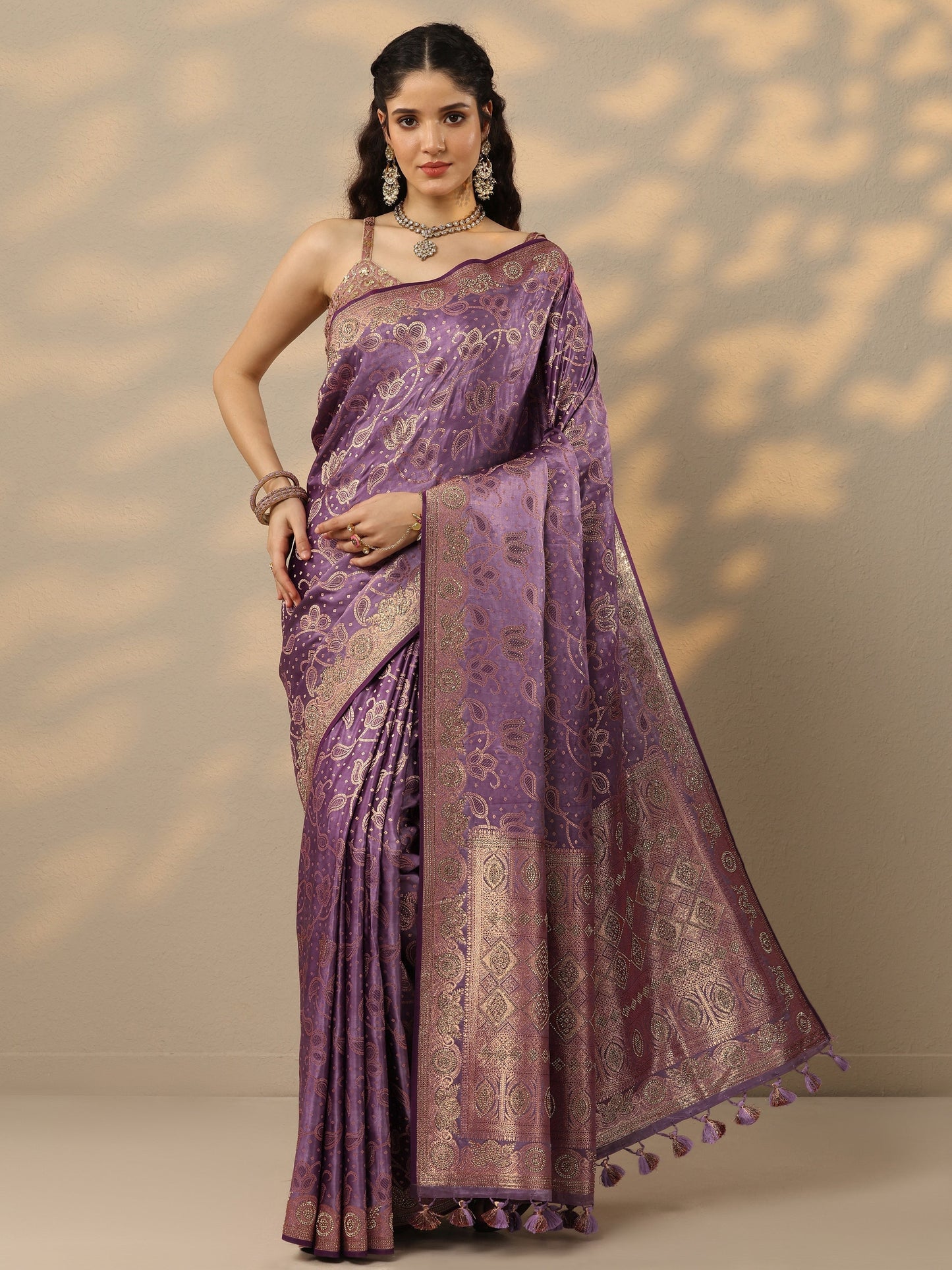Purple Woven Design Banarasi Silk Blend Saree With Unstitched Blouse Piece