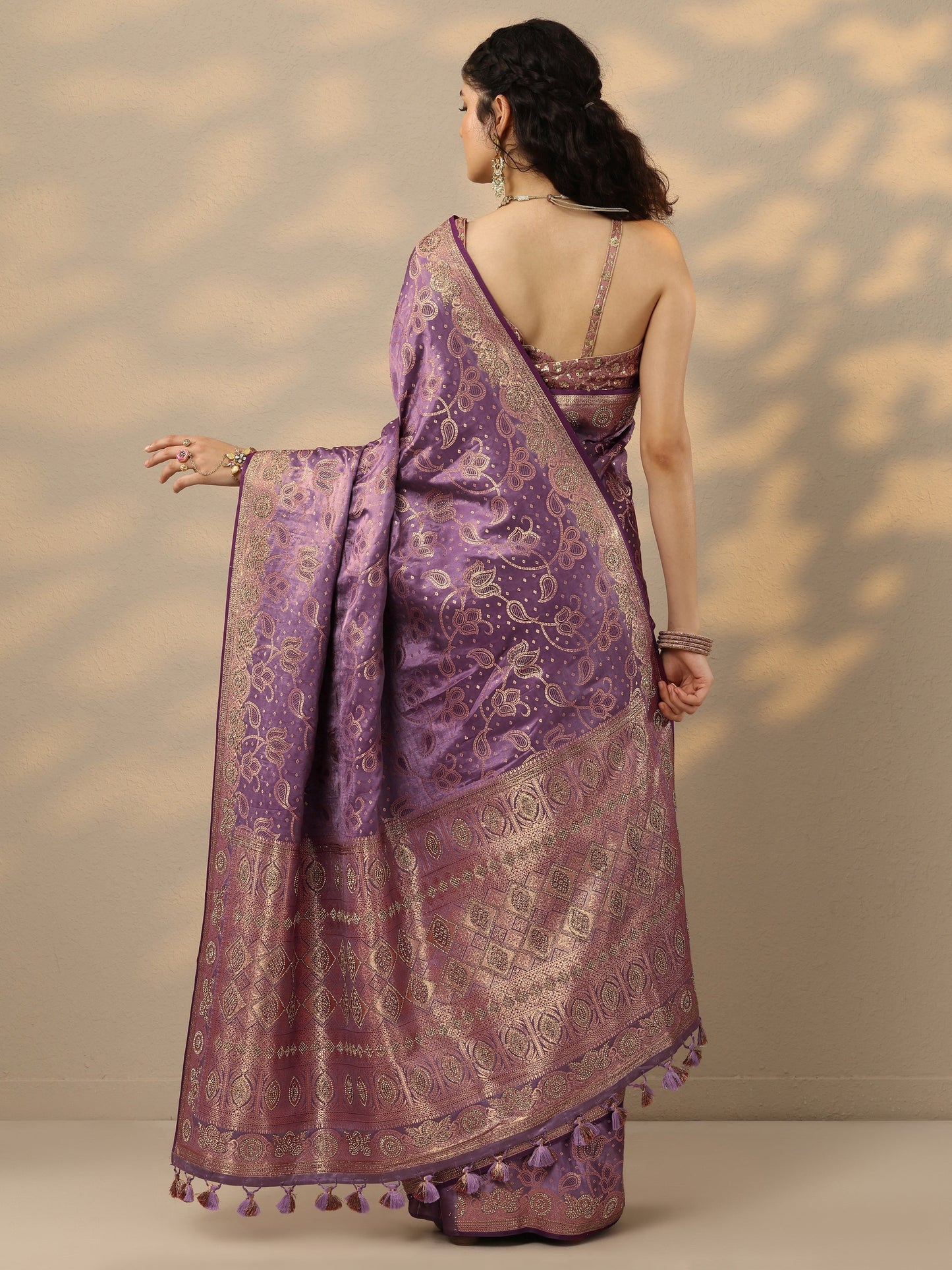 Purple Woven Design Banarasi Silk Blend Saree With Unstitched Blouse Piece