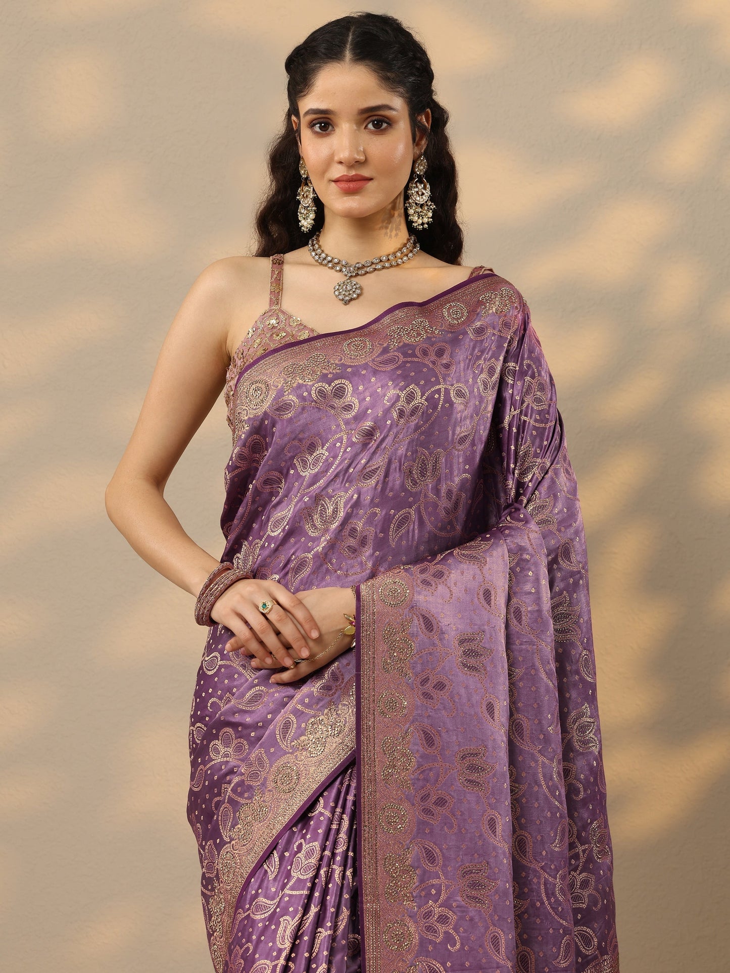 Purple Woven Design Banarasi Silk Blend Saree With Unstitched Blouse Piece
