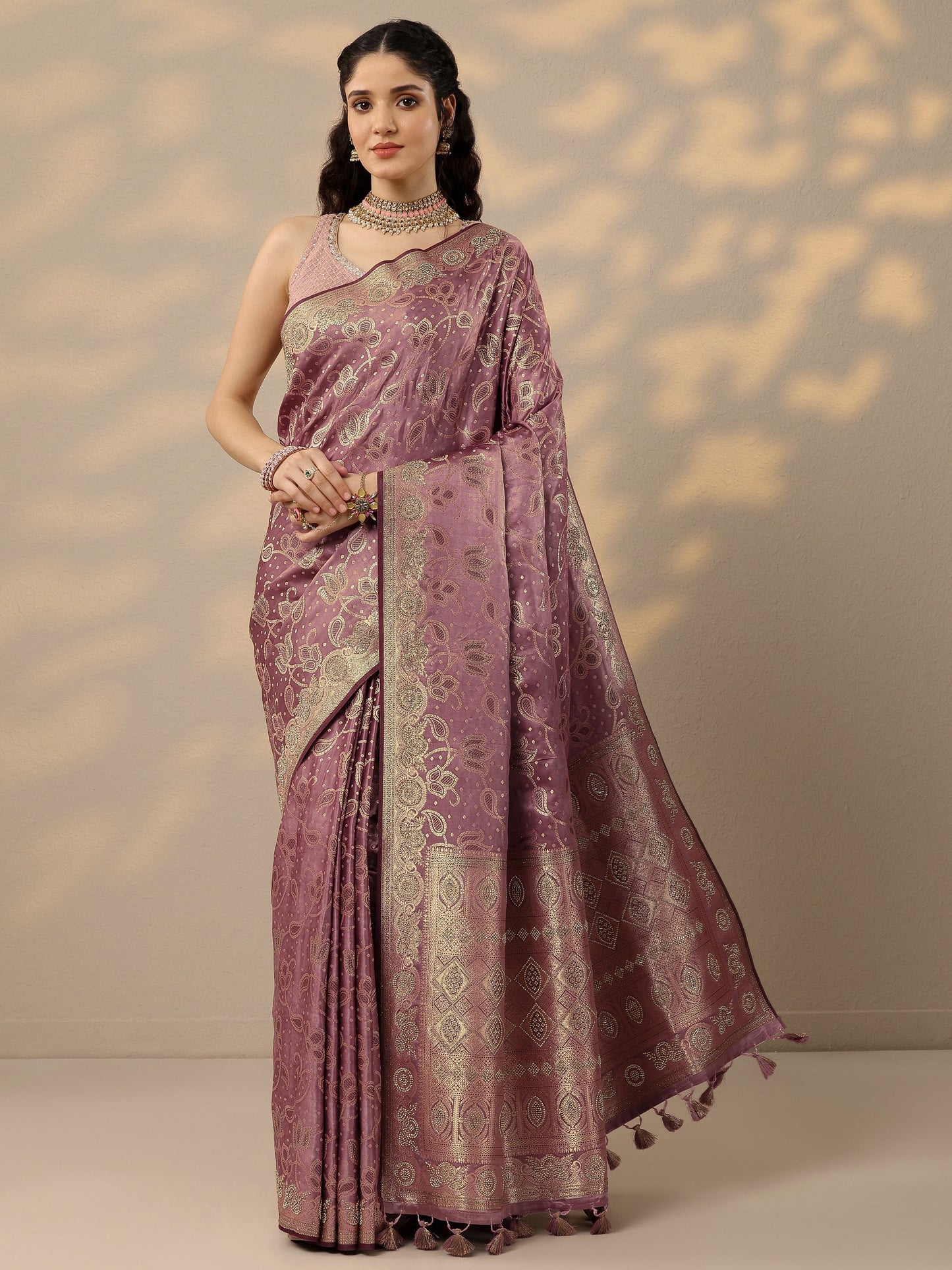 Pink Woven Design Banarasi Silk Blend Saree With Unstitched Blouse Piece