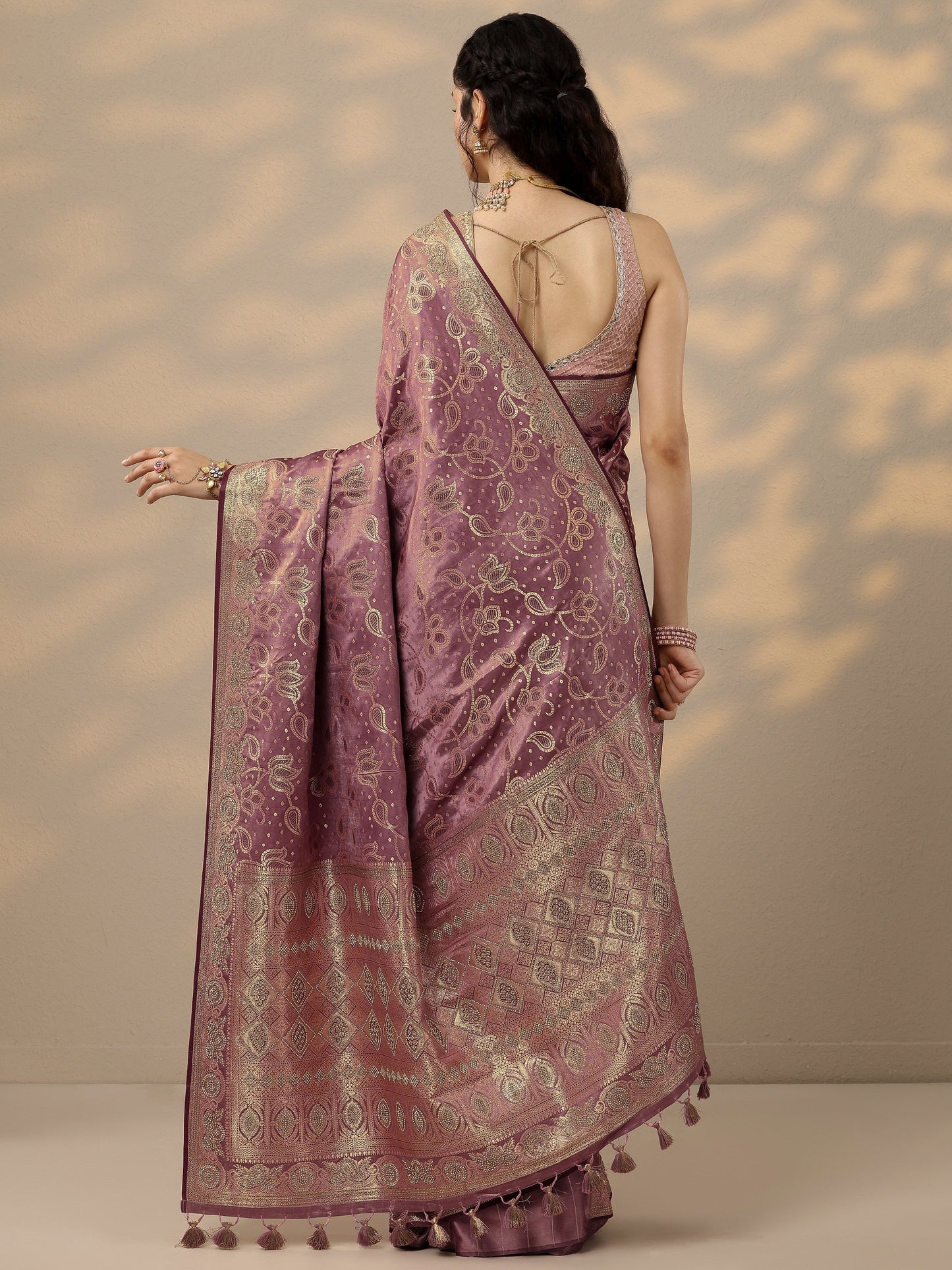Pink Woven Design Banarasi Silk Blend Saree With Unstitched Blouse Piece