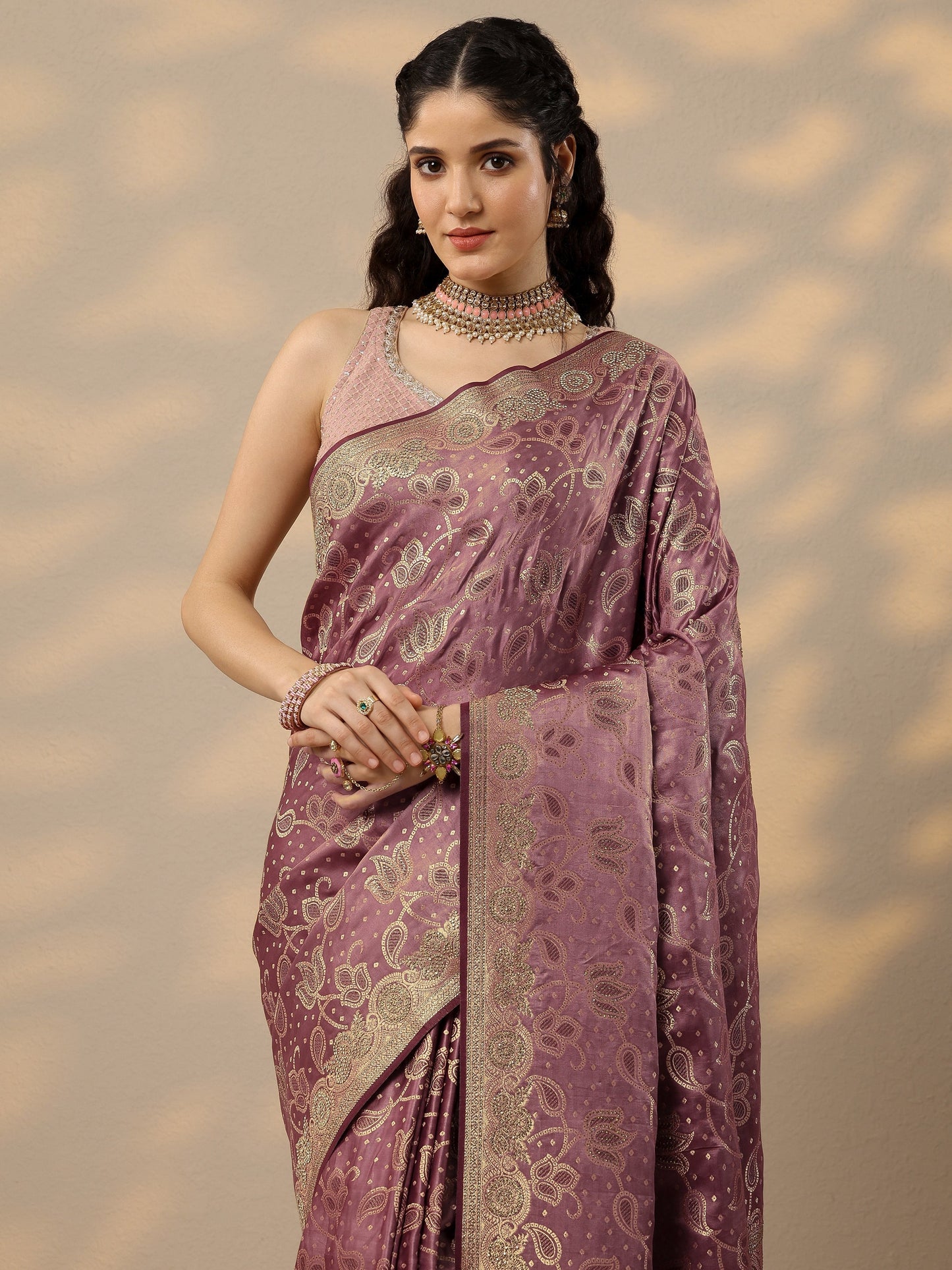 Pink Woven Design Banarasi Silk Blend Saree With Unstitched Blouse Piece
