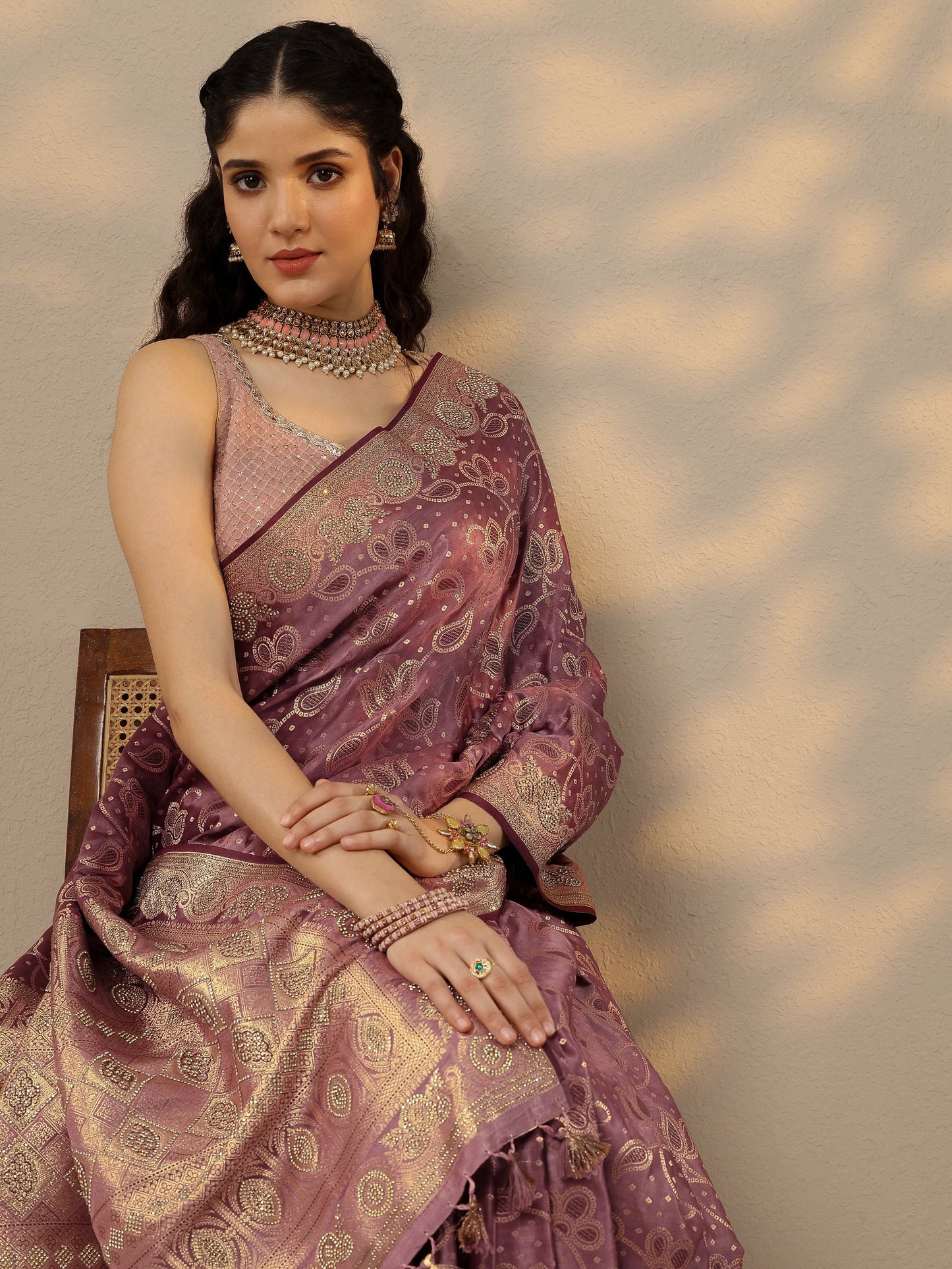 Pink Woven Design Banarasi Silk Blend Saree With Unstitched Blouse Piece