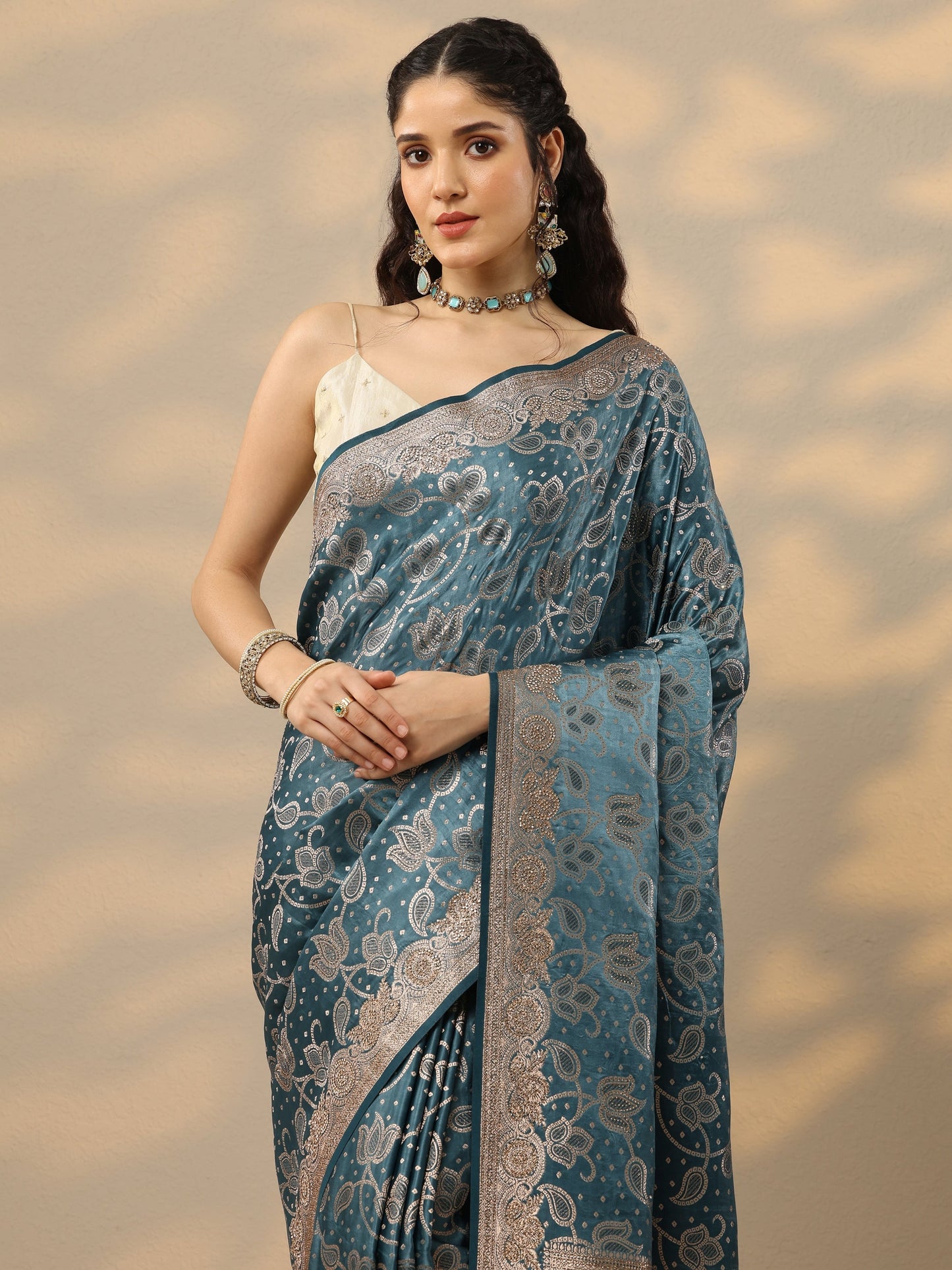 Blue Woven Design Silk Blend Saree With Unstitched Blouse Piece