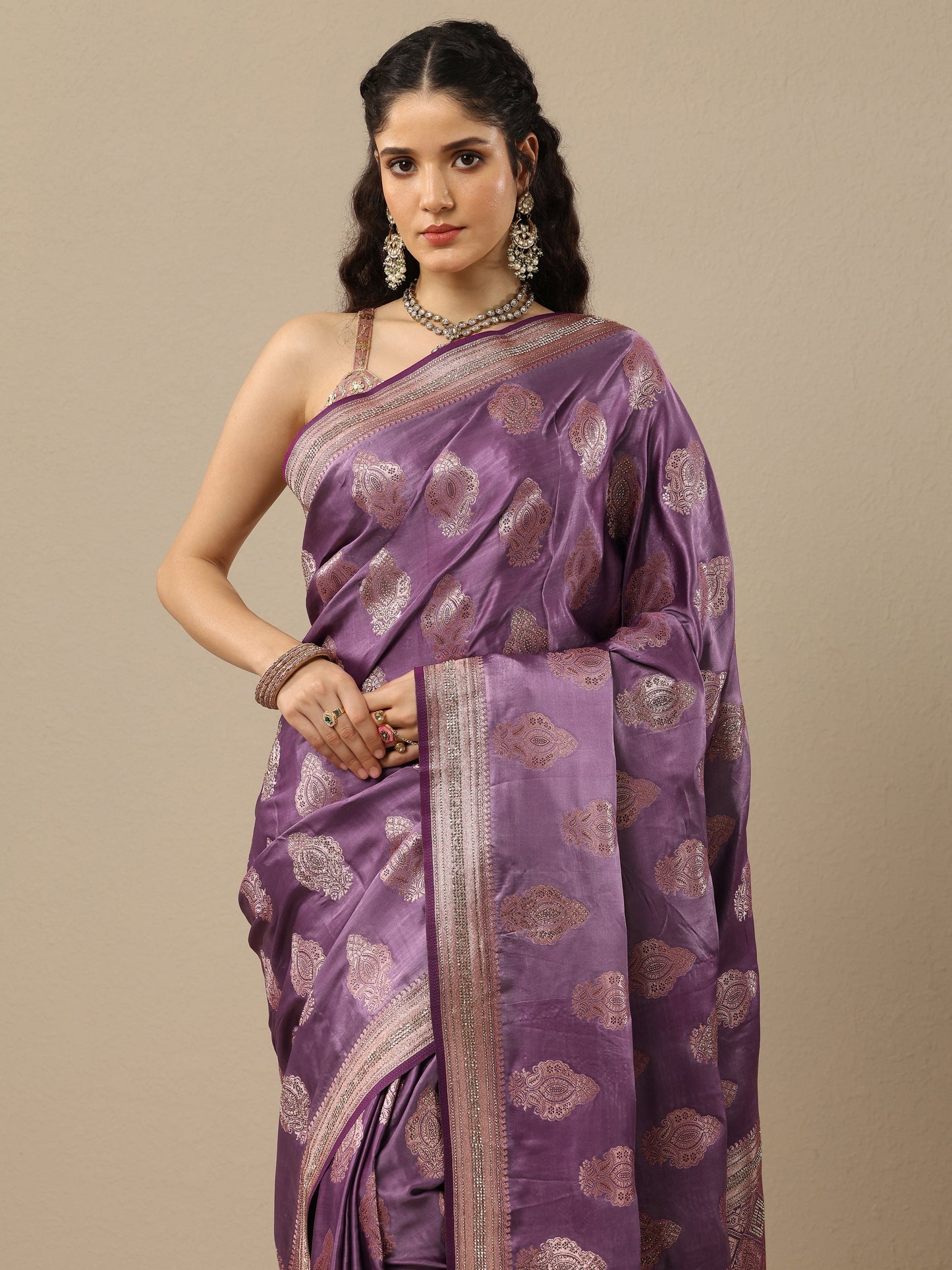 Purple Woven Design Banarasi Silk Blend Saree With Unstitched Blouse Piece