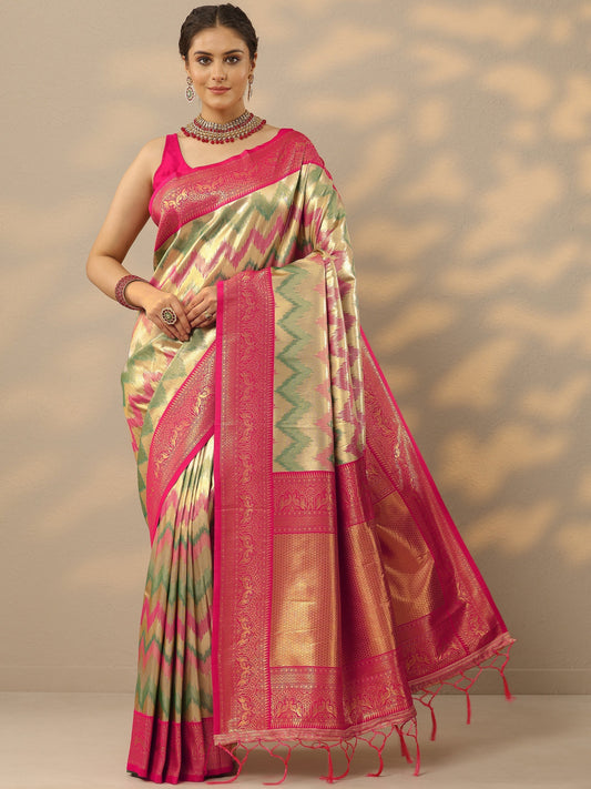 Multi Woven Design Banarasi Silk Blend Saree With Unstitched Blouse Piece